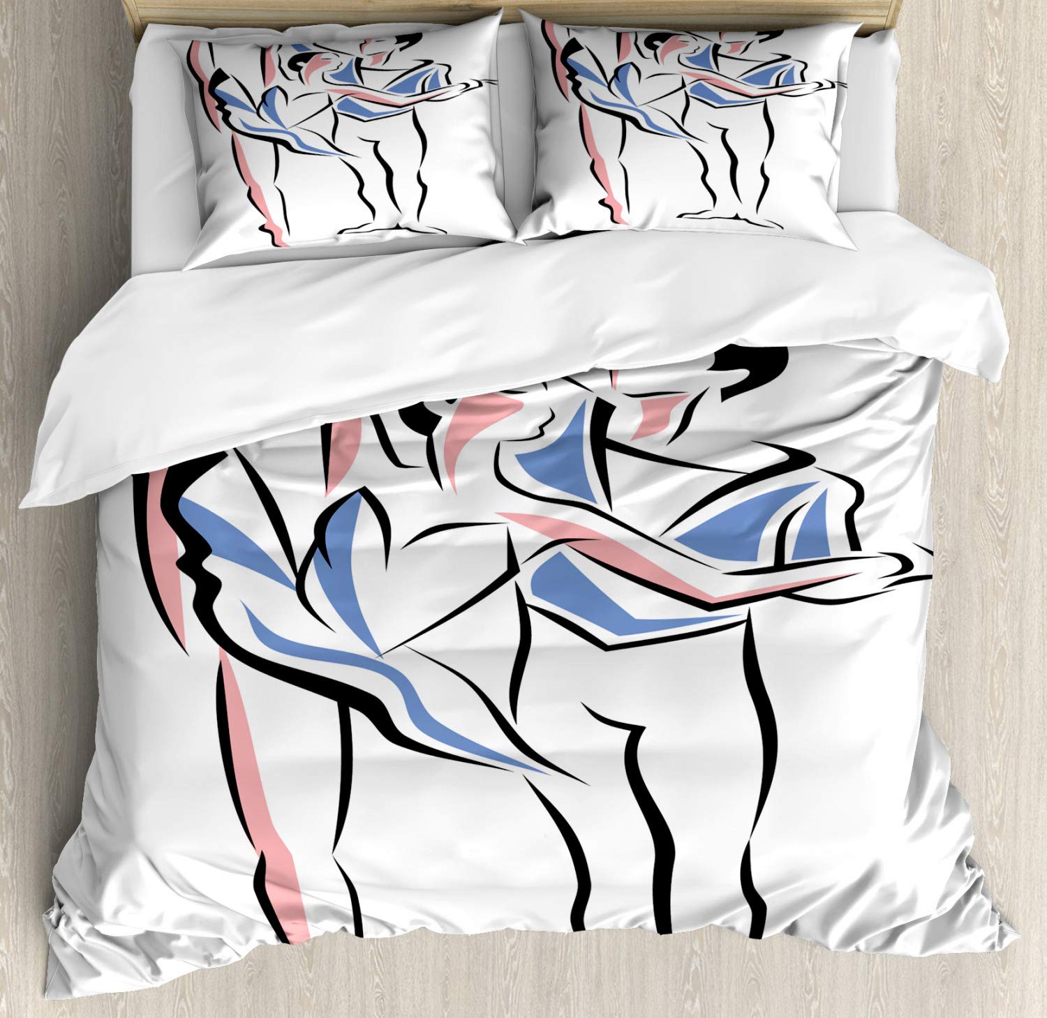 Ambesonne Ballet Duvet Cover Set - Queen Size 2-Pack with 2 Duvet Covers & 4 Pillowcases - Classic Dance Performance Art Design in Violet Blue Coral White - Perfect for Ballet Lovers, Themed Bedrooms & Gift Giving