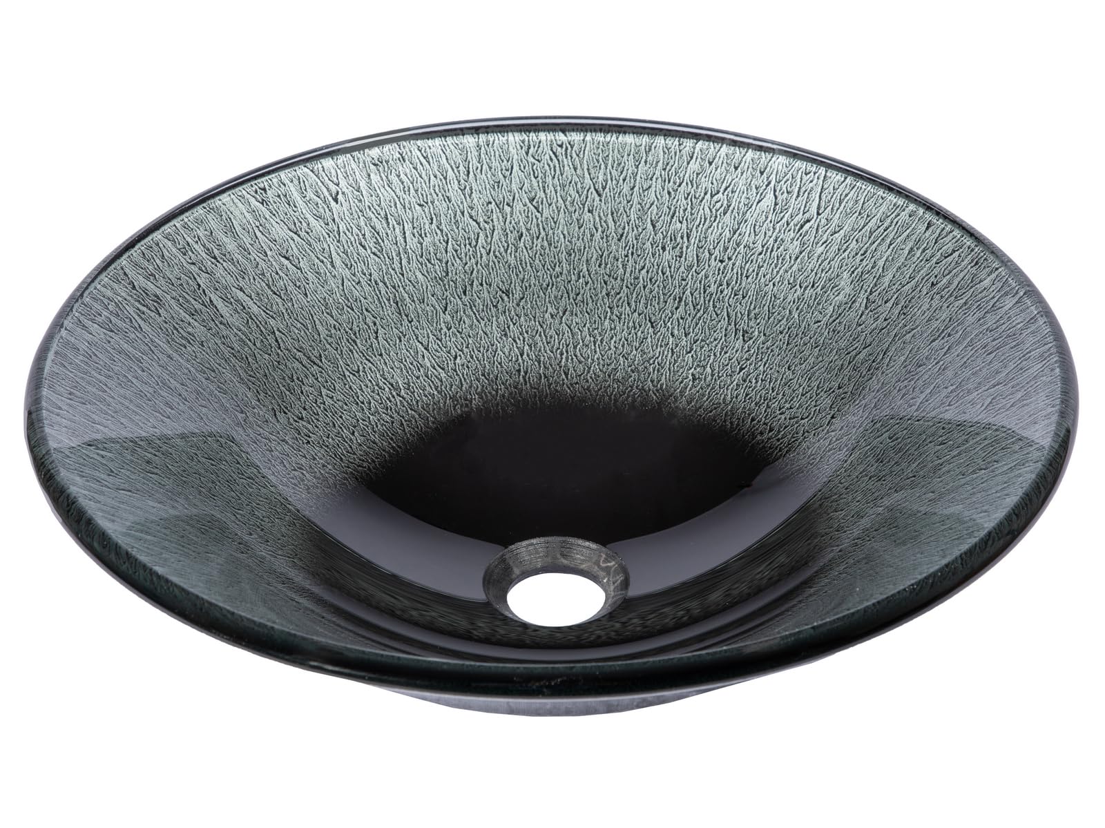 Silver Streams Black Glass Vessel Bathroom Sink - Modern Round Above Counter Basin for Vanity, Powder Room & Luxury Home Decor