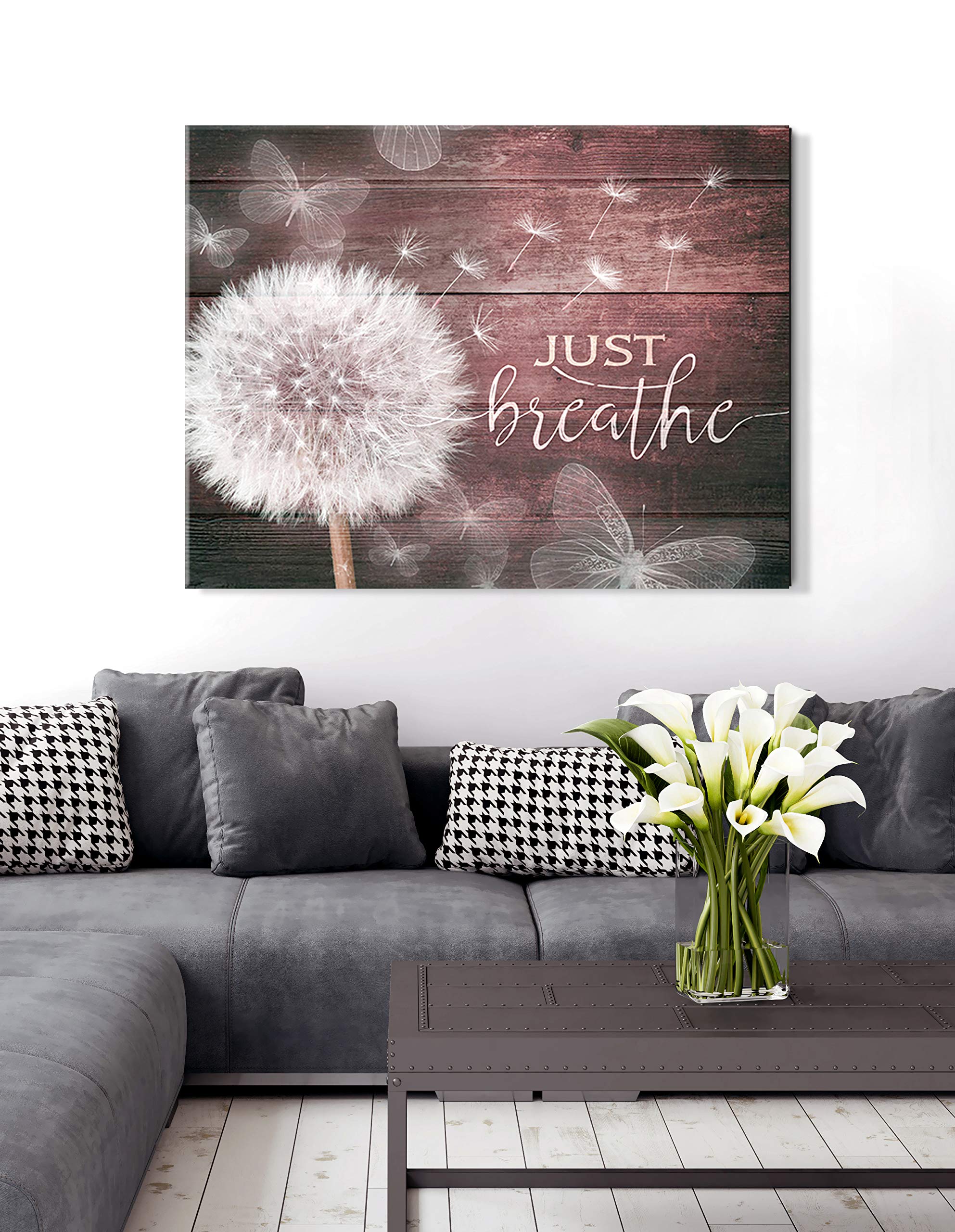 Wooden Framed Canvas Wall Art - Just Breathe V7 (30x40 Inches) Maroon Religious Home Decor, Rustic Housewarming Gift for Living Room, Bedroom & Office | Perfect for Meditation Spaces & Farmhouse Style Interiors
