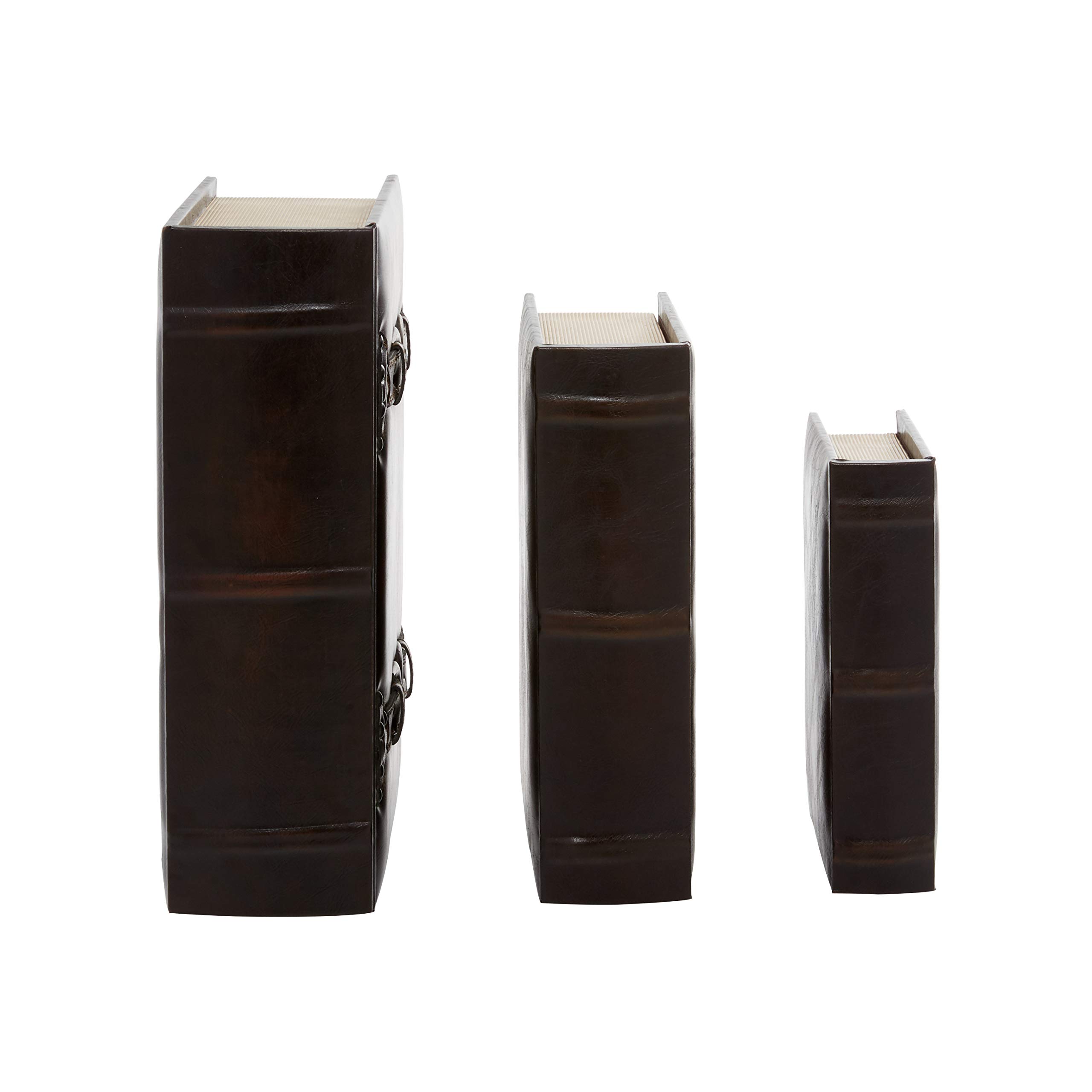 Deco 79 Set of 3 Wooden Decorative Storage Boxes - Faux Leather Book-Shaped Keepsake Boxes in Brown (14