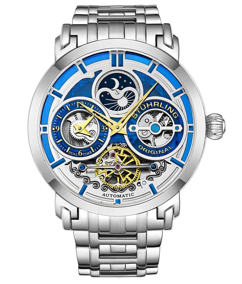 Luciano 371B Automatic 46mm Skeleton Watch for Men - Luxury Stainless Steel Mechanical Timepiece with Transparent Dial - Perfect for Business, Formal Events & Gift Giving