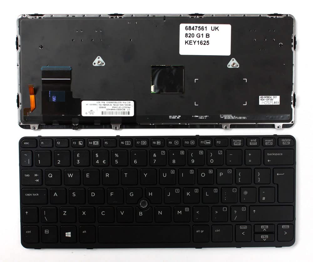 UK Layout Backlit Black Replacement Laptop Keyboard with Pointer - Compatible with HP Elitebook 820 G1 | Perfect for Office Work, Gaming & Night Typing