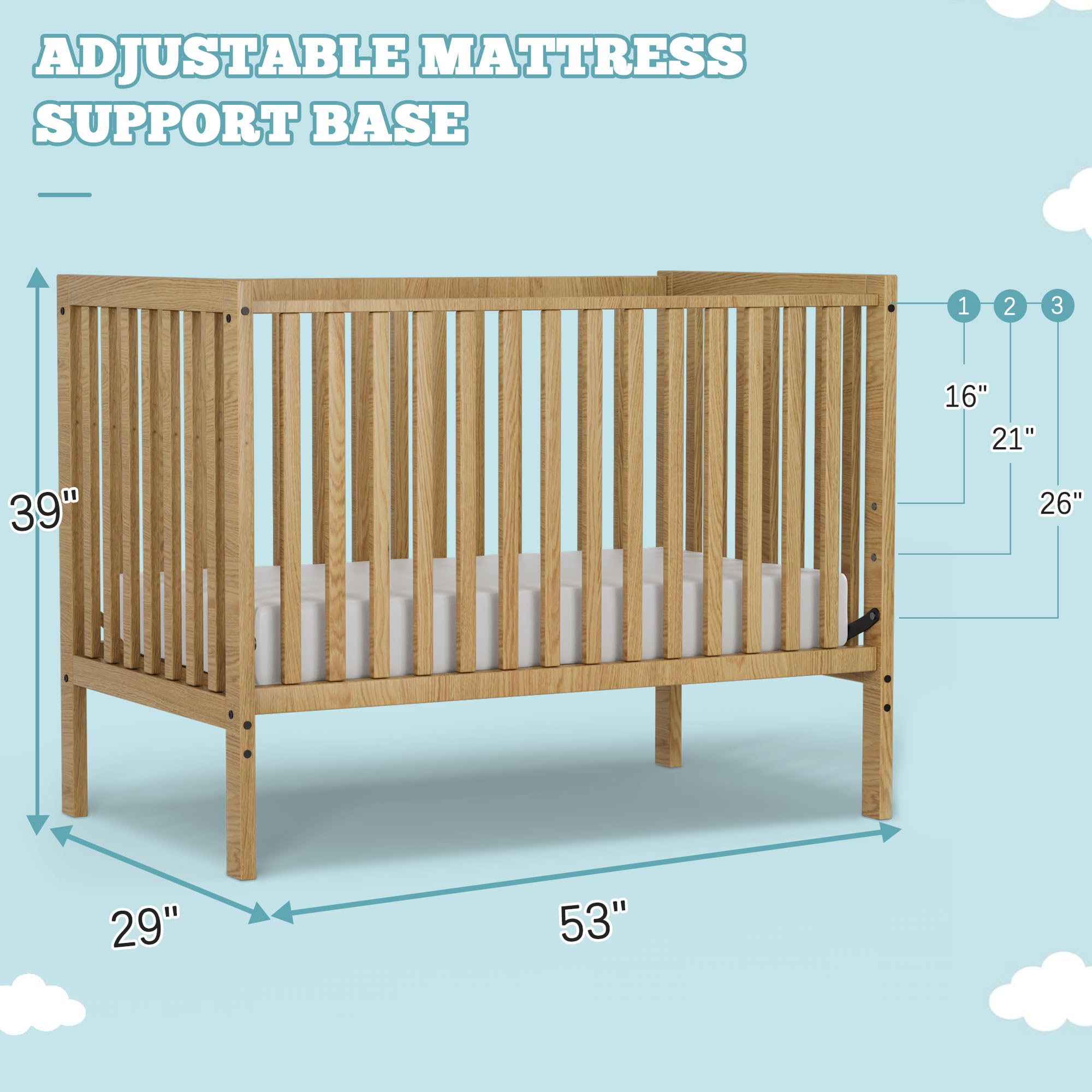 5-in-1 Convertible Baby Crib to Toddler Bed - Natural Pinewood Full Size Nursery Furniture with Non-Toxic Finish | Safe & Sustainable Wooden Crib for Newborns & Small Babies | Perfect for Nursery Rooms, Daycare Centers & Small Spaces