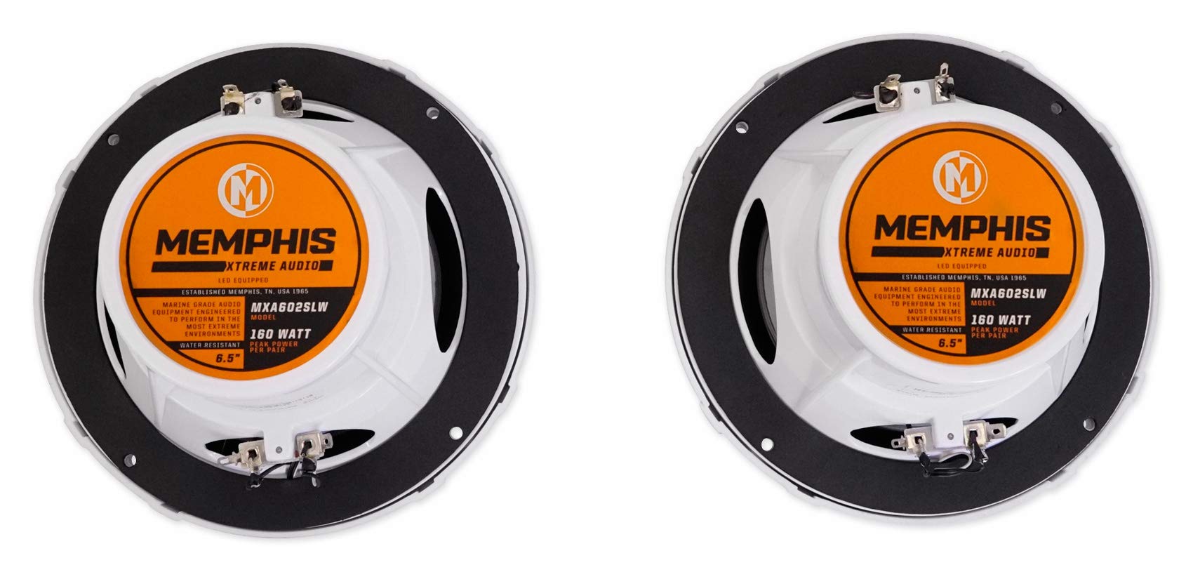 Memphis Audio MXA602SLW 80 Watt 6.5 Inch White Marine LED Speakers - Waterproof Boat Stereo System for Outdoor Marine Use on Boats, Yachts, and Pool Areas
