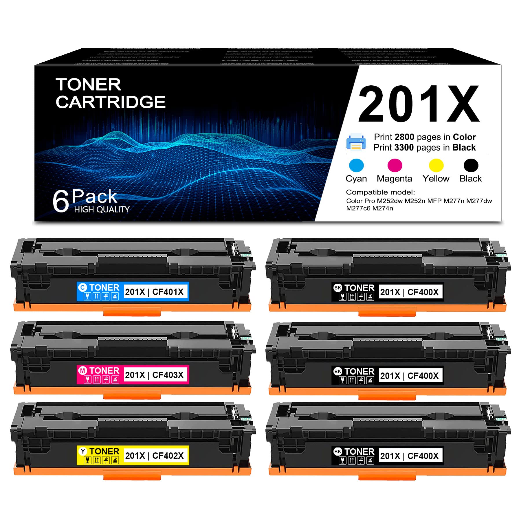 ETECHWORK 6-Pack Compatible Toner Cartridge Replacement for HP Color Pro M277dw M277n M277c6 M252n M274n Printers (3 Black, 1 Cyan, 1 Magenta, 1 Yellow) - High-Yield Printing for Office Documents, Flyers & Color Reports