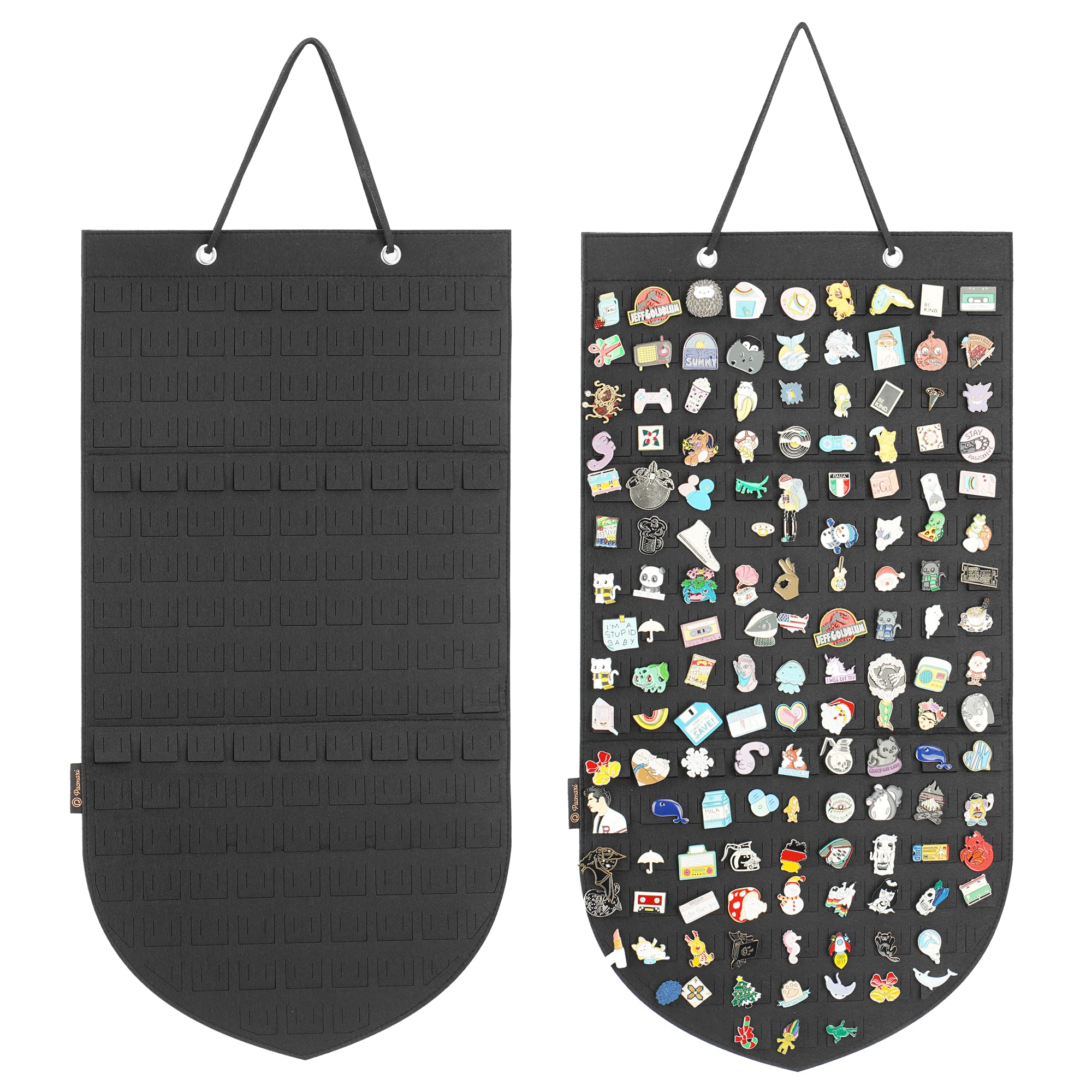 PACMAXI Hanging Brooch Pin Organizer - Display & Storage Case for 96 Pins - Jewelry Collection Holder - Perfect for Brooches, Lapel Pins & Badges (Black, Small) - Ideal for Home, Travel & Gift Organization