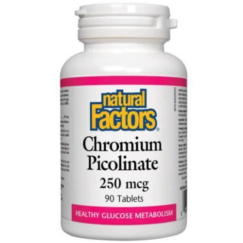 Natural Factors Chromium Picolinate 250mcg - 90 Tablets | Supports Healthy Blood Sugar Levels & Metabolism | Ideal for Diabetics & Weight Management