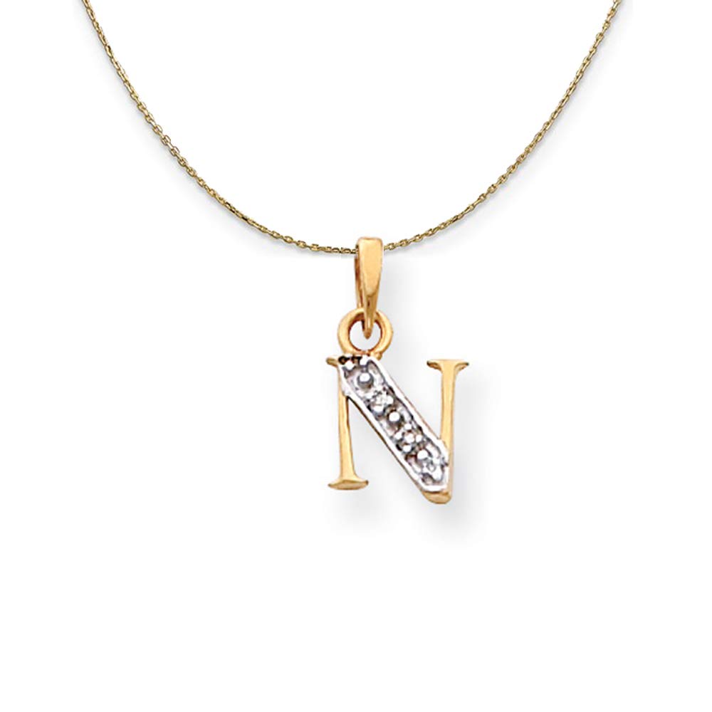 14K Yellow Gold Mini Initial N Necklace with Diamond Accent - Elegant Personalized Jewelry Gift for Women, Perfect for Birthdays, Anniversaries & Special Occasions