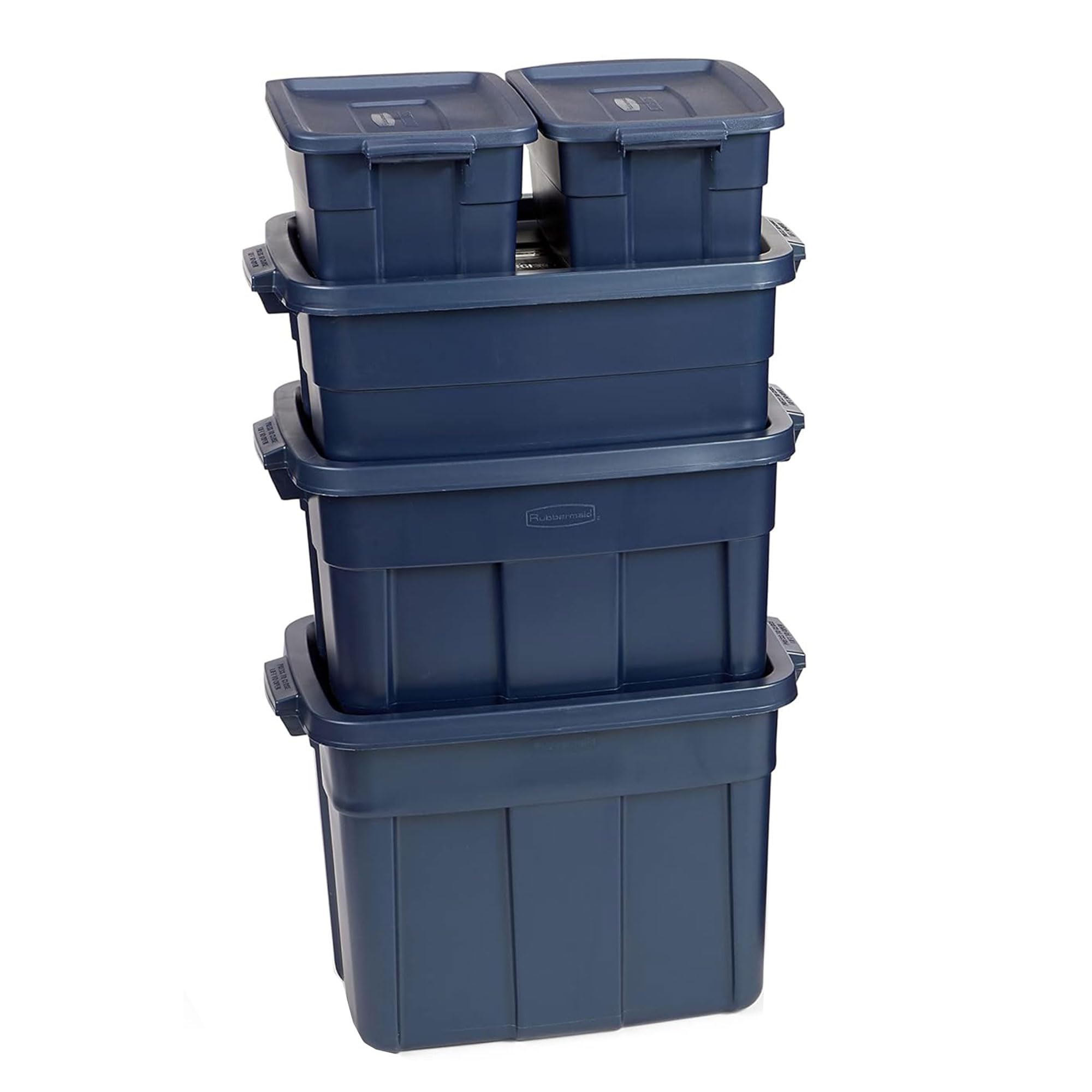 Rubbermaid Roughneck Heavy-Duty Storage Totes (10-Pack) - Stackable Plastic Bins with Lids & Handles, Made in USA - Dark Indigo Metallic for Home, Garage & Office Organization