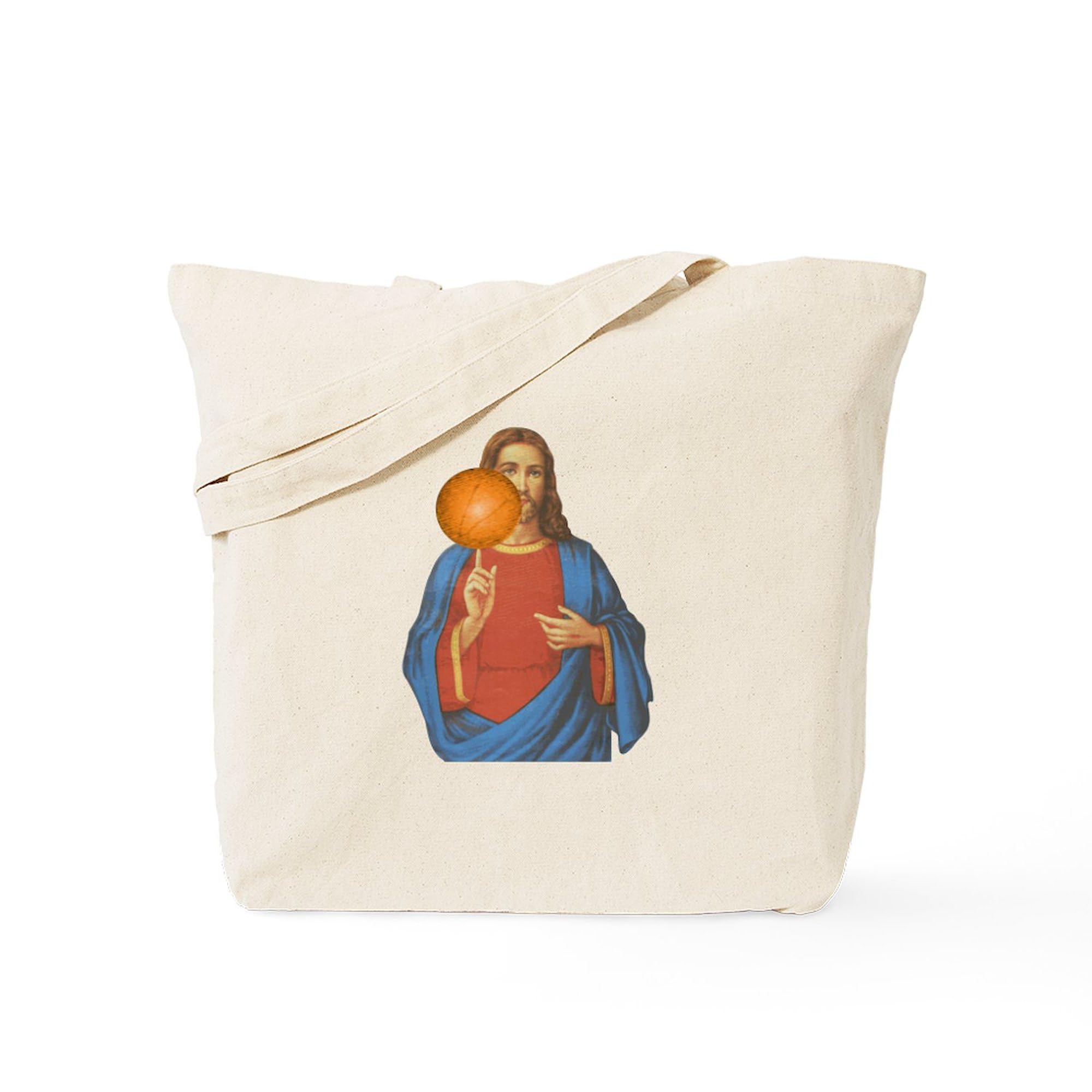 Jesus Christ Basketball Star Tote Bag - Natural Canvas Reusable Shopping Bag for Groceries, Beach & Church