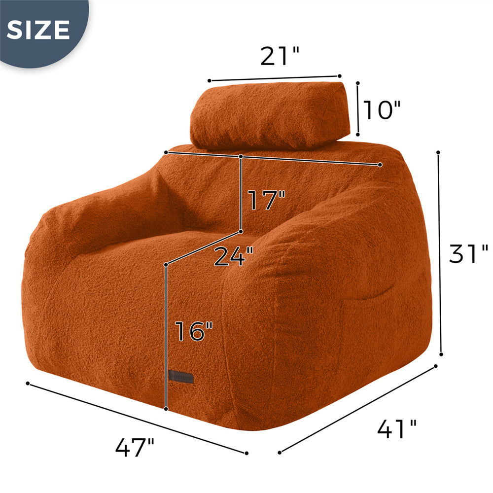 MAXYOYO Giant Bean Bag Chair with Pillow - Extra Large Fuzzy Comfy Bean Bag for Adults & Kids, Beige - Perfect for Living Room, Bedroom, Game Room & Dorm Relaxation