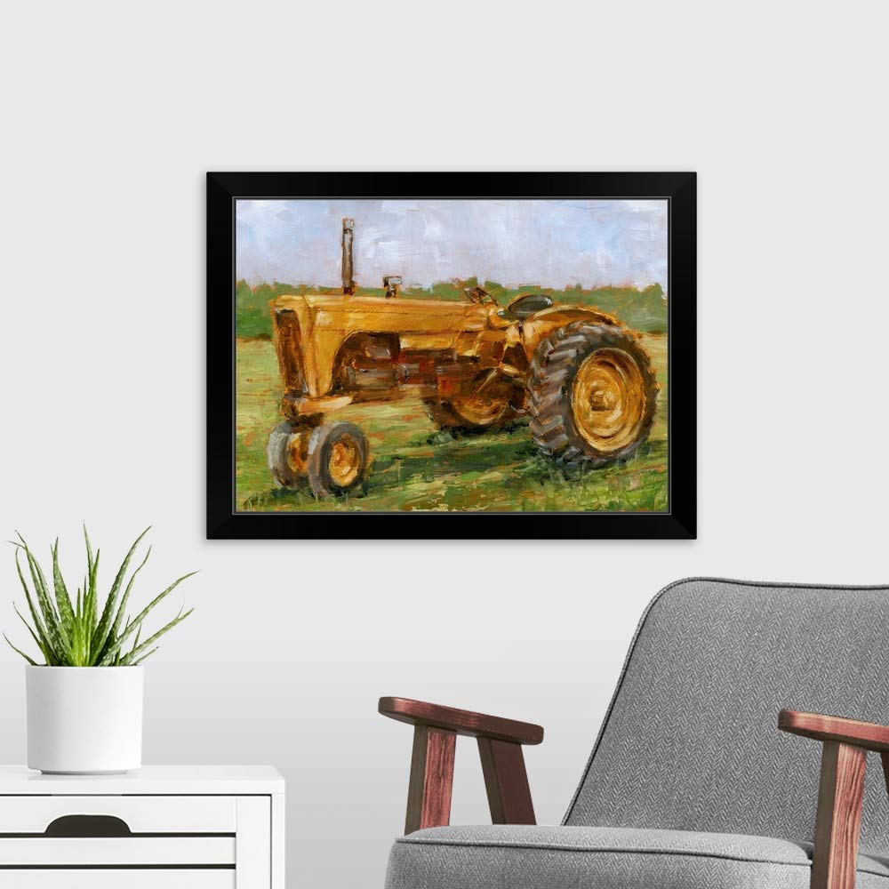 Rustic Tractors IV Black Framed Canvas Art Print - Farmhouse Decor, Agriculture Wall Art for Living Room, Bedroom & Office