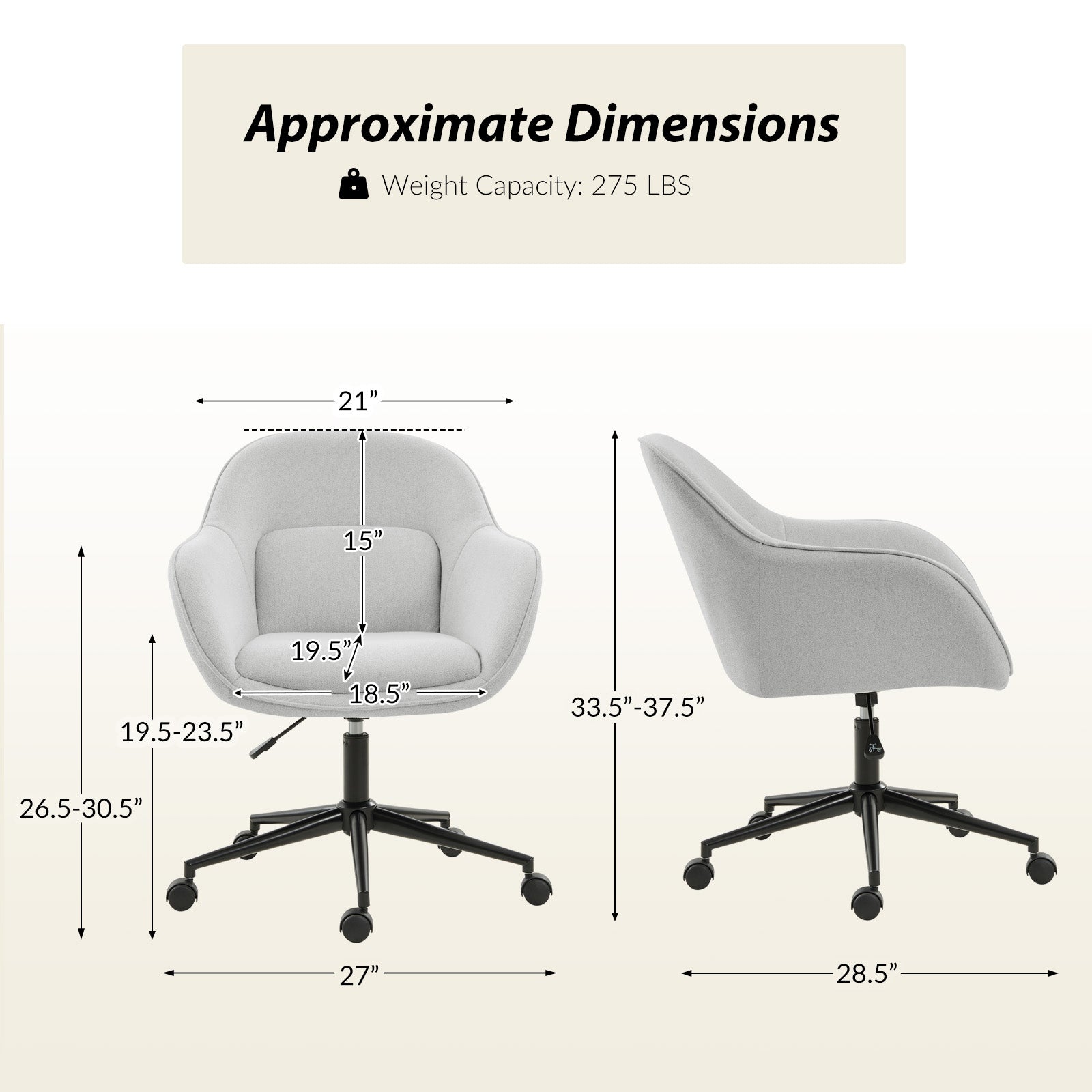 Modern Adjustable Height Cozy Office Chair for Home & Work - Ergonomic Desk Chair with Lumbar Support for Long Hours Sitting - Perfect for Home Office, Gaming, and Study