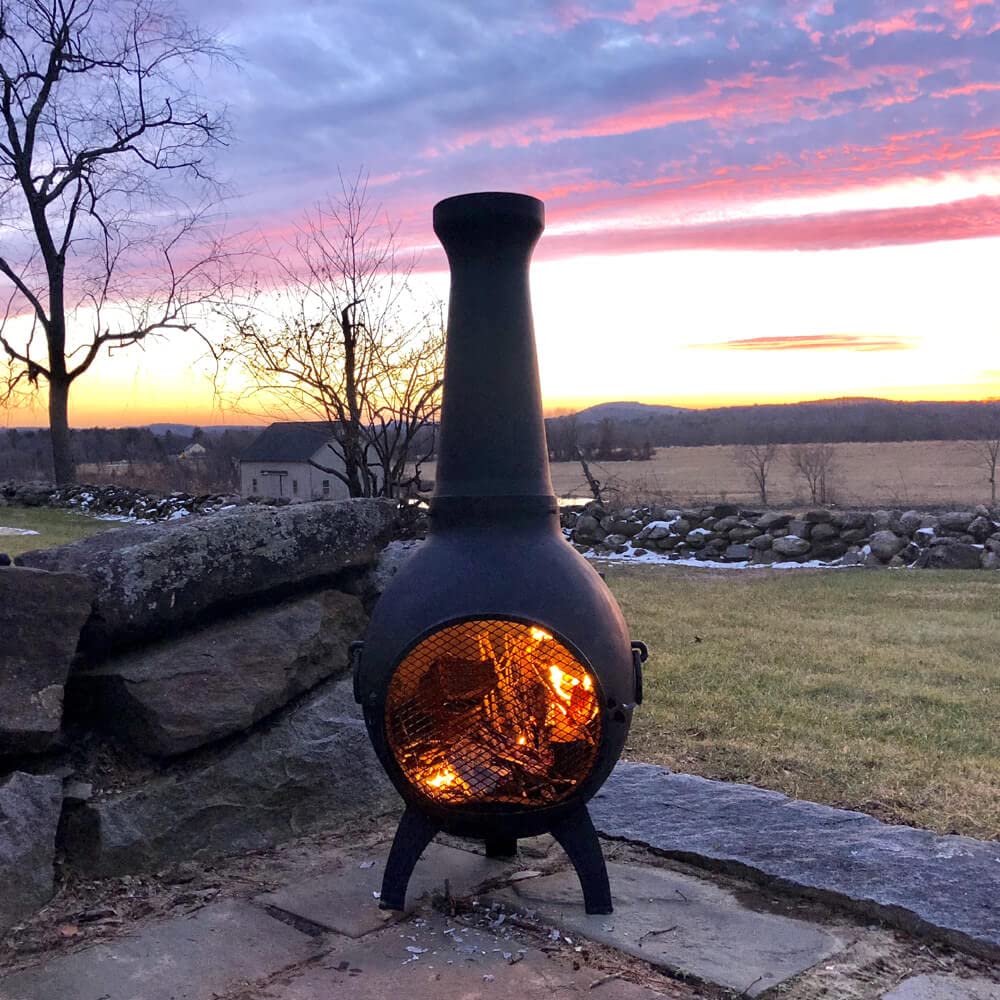 Blue Rooster Prairie Chiminea Outdoor Fireplace - Wood Burning Cast Aluminum Fire Pit for Deck, Patio, Backyard & Garden - Perfect for Camping, BBQ Nights & Outdoor Gatherings