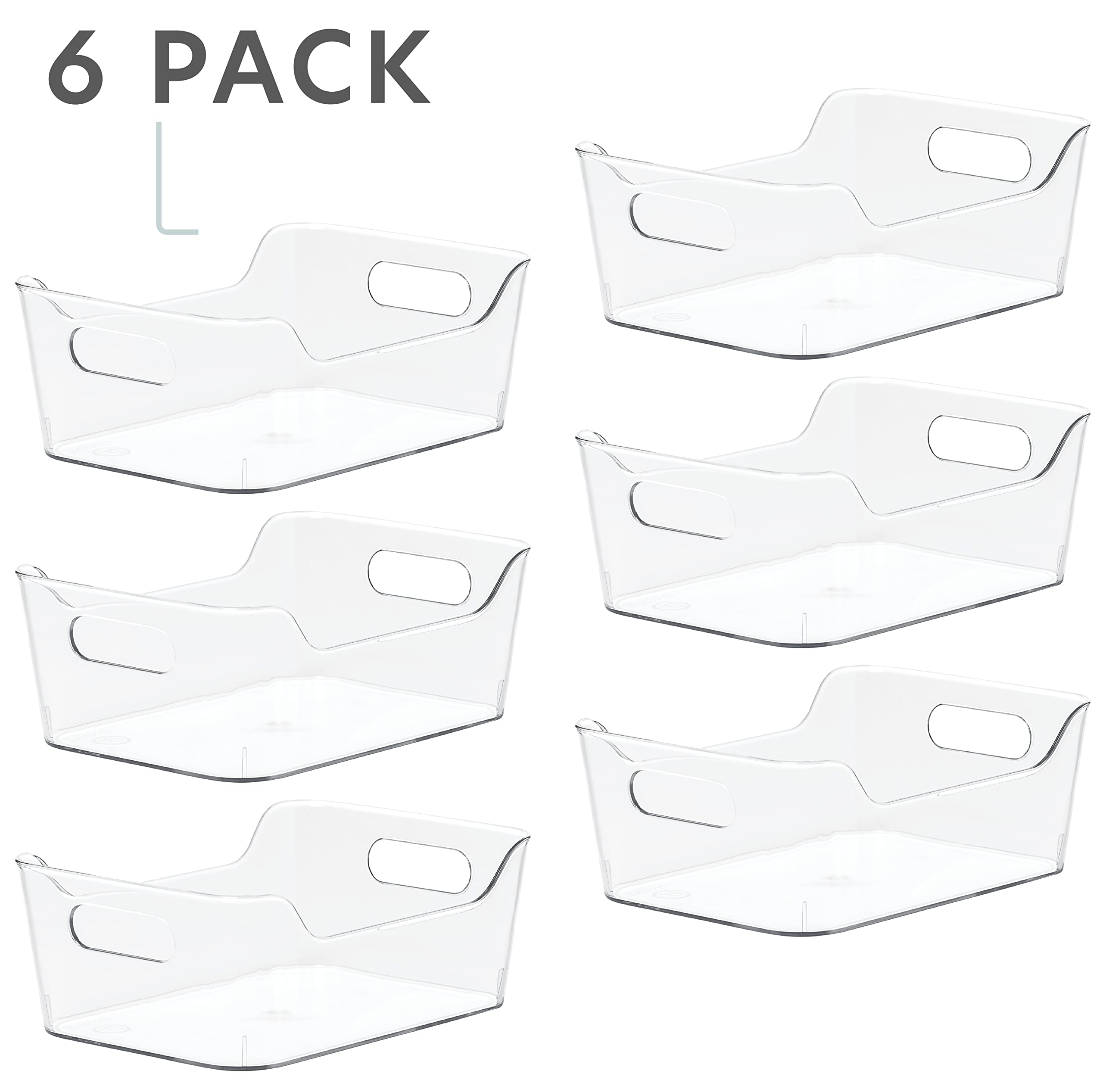 bHome Plastic Storage Bins - 6 Pack Small Clear Kitchen Organizers for Pantry, Cabinet, Fridge & Freezer | Space-Saving Storage Containers for Home Organization, Closet & Bathroom