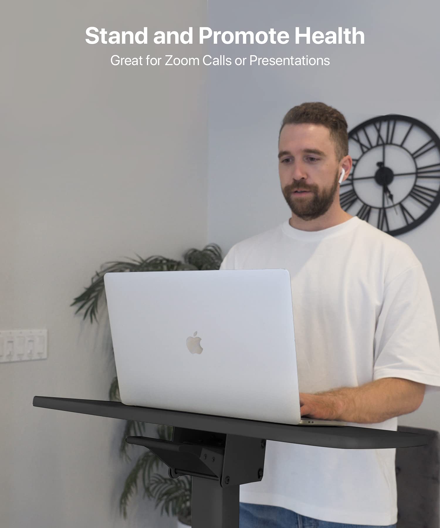 Adjustable Mobile Podium Stand with Wheels - Pneumatic Standing Desk & 30° Tilting Top, Portable Lectern for Office, Classroom & Home Use - Ideal for Presentations, Meetings & Computer Work (Black)