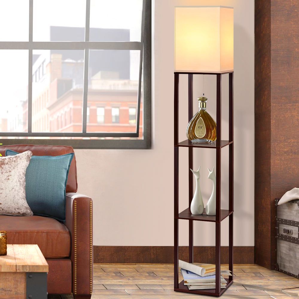 Vintage Wood Shelf Floor Lamp with Storage - Reading Light for Home Office, Living Room & Bedroom - Perfect for Organizing Books & Decor