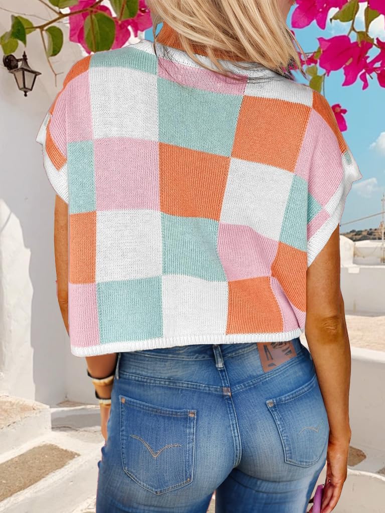 Trendy Women's Spring Crop Tops 2025 - Short Sleeve Sweater Vest & Loose Shirts for Business, Vacation | Casual Summer & Fall Tops for Streetwear, Beach & Office Outfits