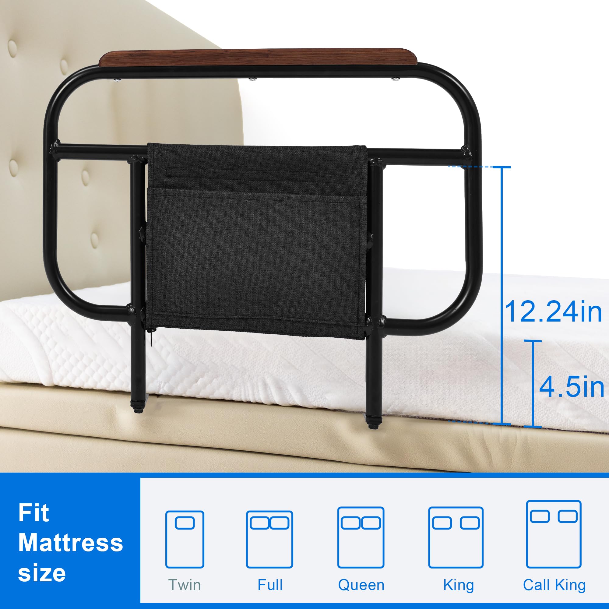 Adjustable Bed Safety Rail - 17 Inch Height for Mattress Under 10 Inches - Wooden Board Mounting - Bedside Guardrail for Elderly & Kids - Home Safety Accessory (Perfect for Adjustable Beds, Hospitals & Senior Care)