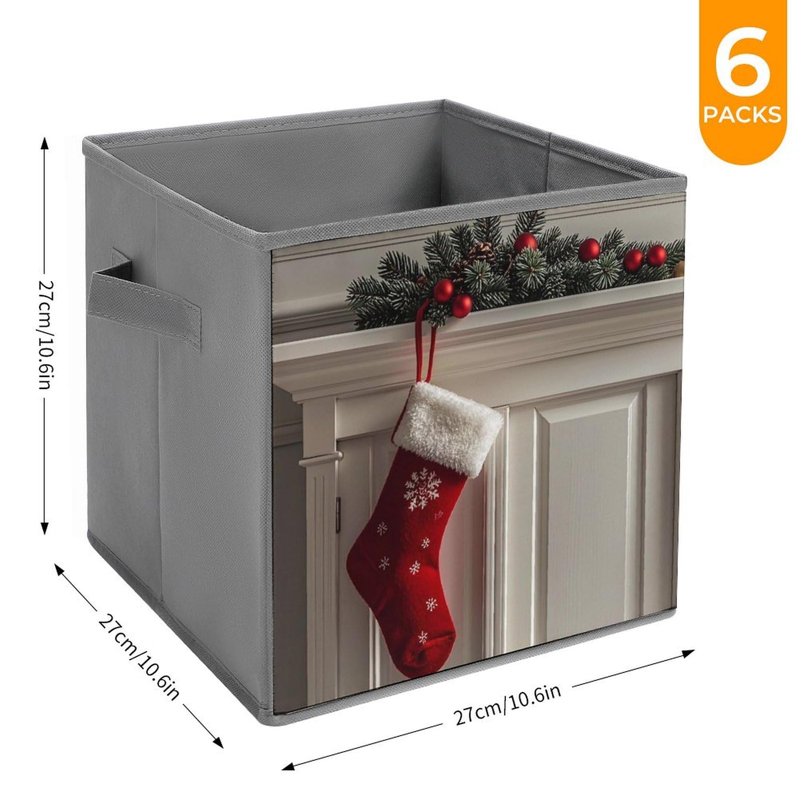 6PCS Foldable Storage Bins with Handles - Large Capacity Christmas Stocking Printed Storage Boxes & Cubes for Playroom, Office, Home Organization | Perfect for Holiday Decor, Toy Storage & Clutter Control