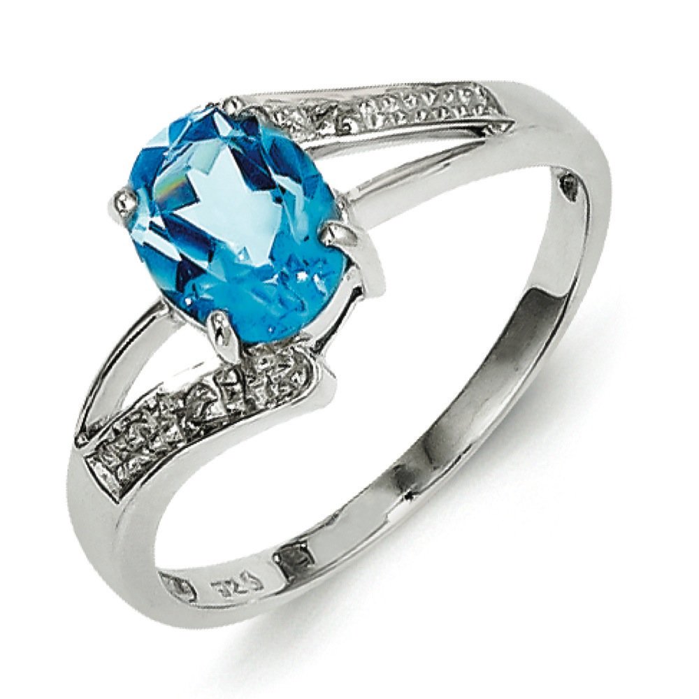 Sterling Silver Blue Topaz Diamond Ring - Size 7 for Elegant Occasions