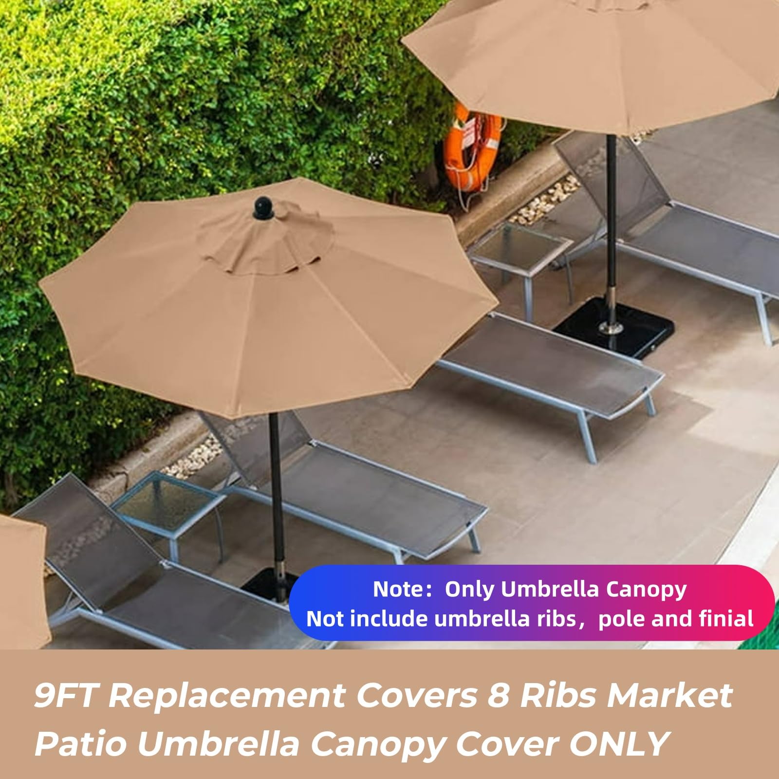 9ft Replacement Canopy for Patio Umbrella - Outdoor Table Market Umbrella Top with 8 Ribs - Perfect for Backyard, Garden, and Poolside Shade