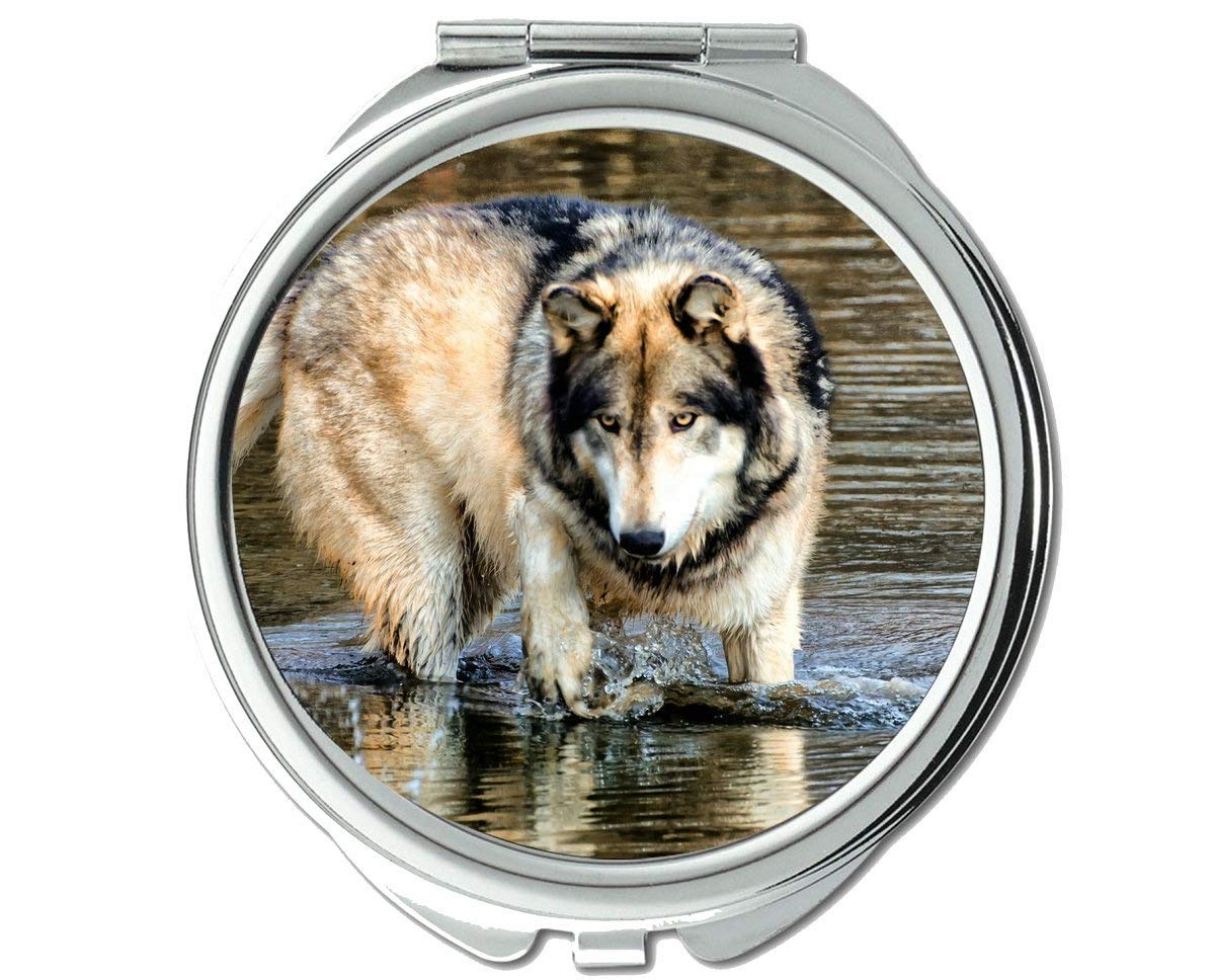 YENDOSTEEN Small Pocket Mirror with 1X & 2X Magnification - Cute Animal Wolf Design for Makeup, Travel & Gifts | Compact Vanity Mirror for Purse, Handbag & Cosmetics