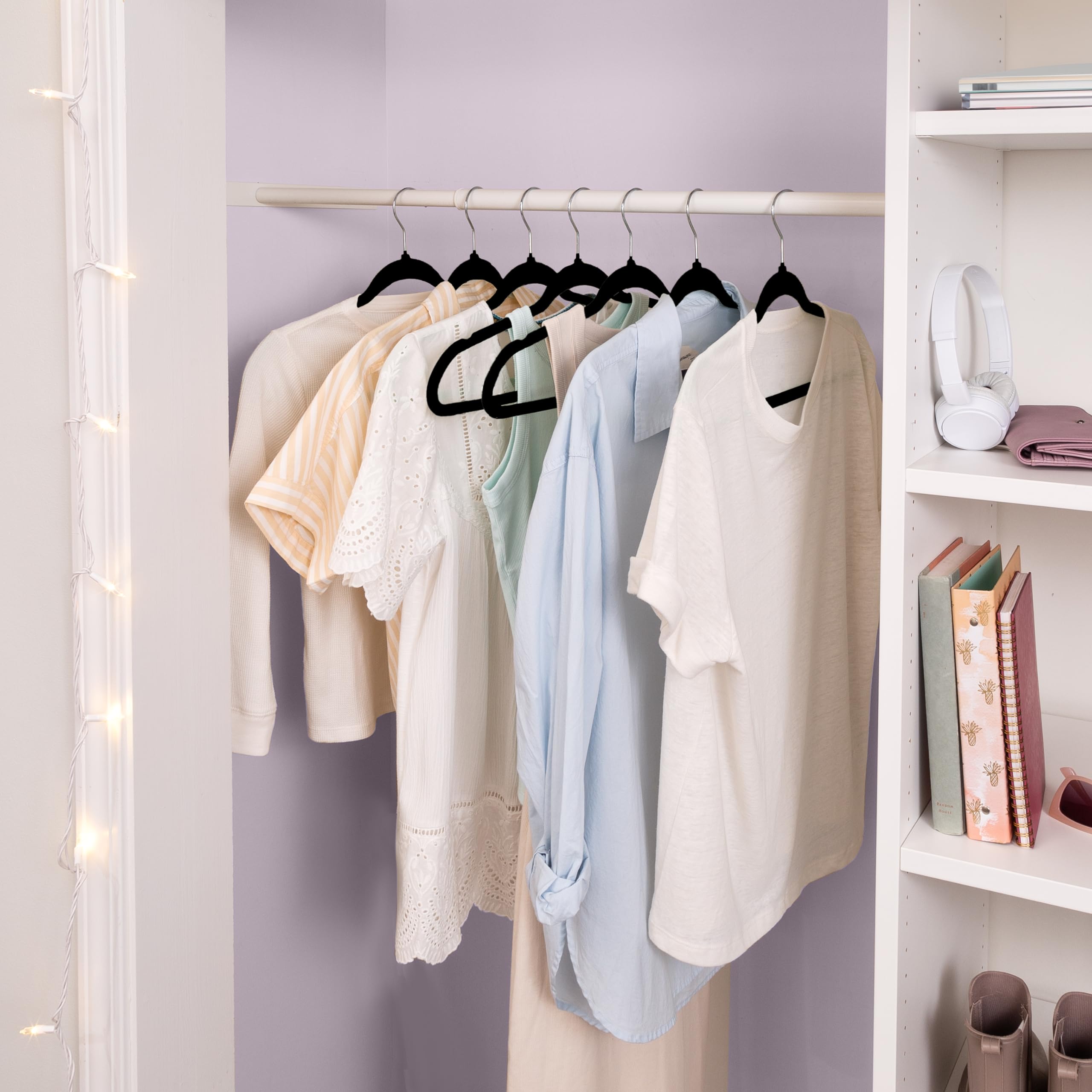 50-Pack Thin Non-Slip Velvet Hangers Black - Space Saving Closet Organizer for Shirts, Pants & Dresses | Honey-Can-Do HNG-01884