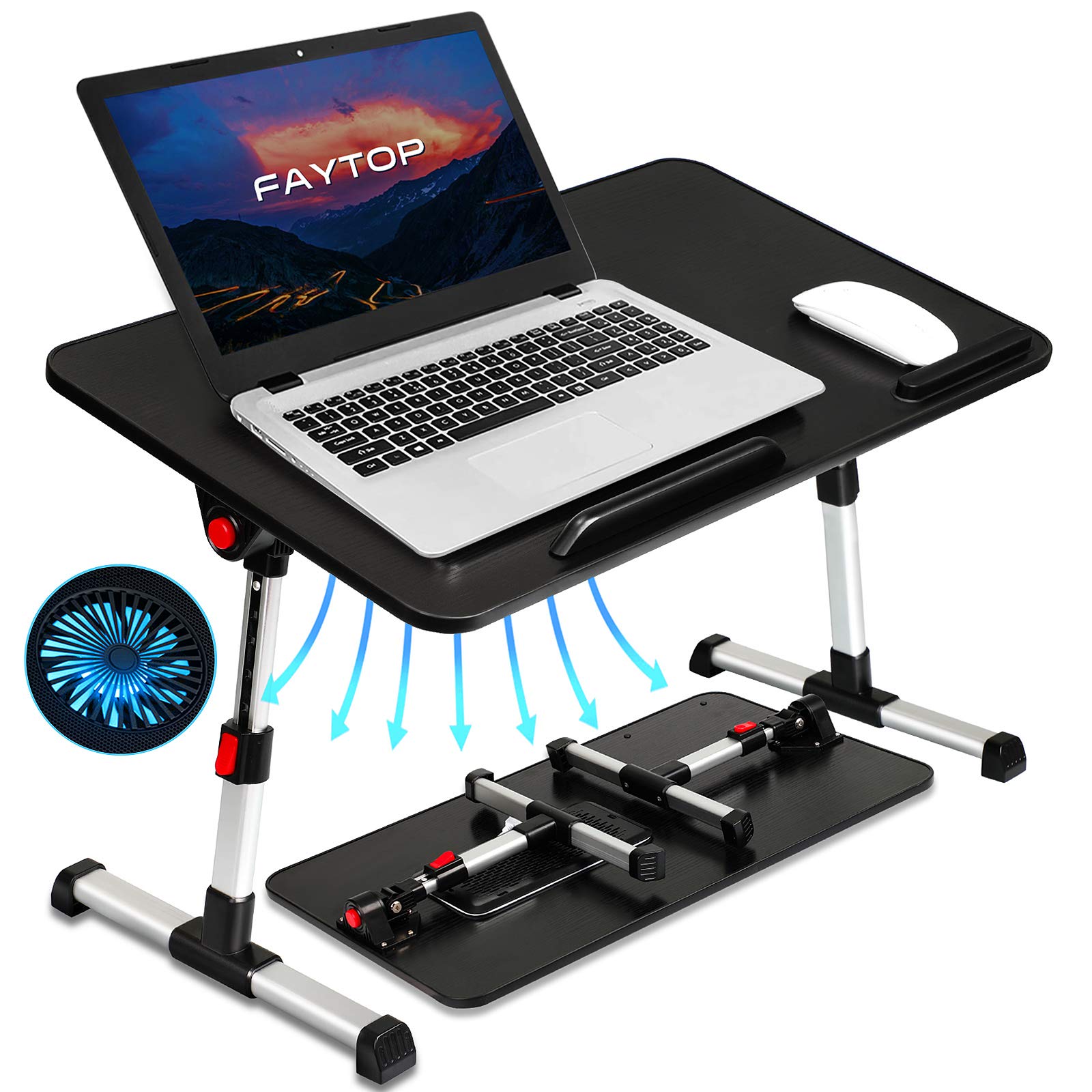 Adjustable Laptop Bed Table with USB Fan - Portable Foldable Standing Desk for Work, Study & Dining - Perfect for Sofa, Floor & Bed Use (Medium, Black) - Ideal for Home Office, Dorm Room & Travel