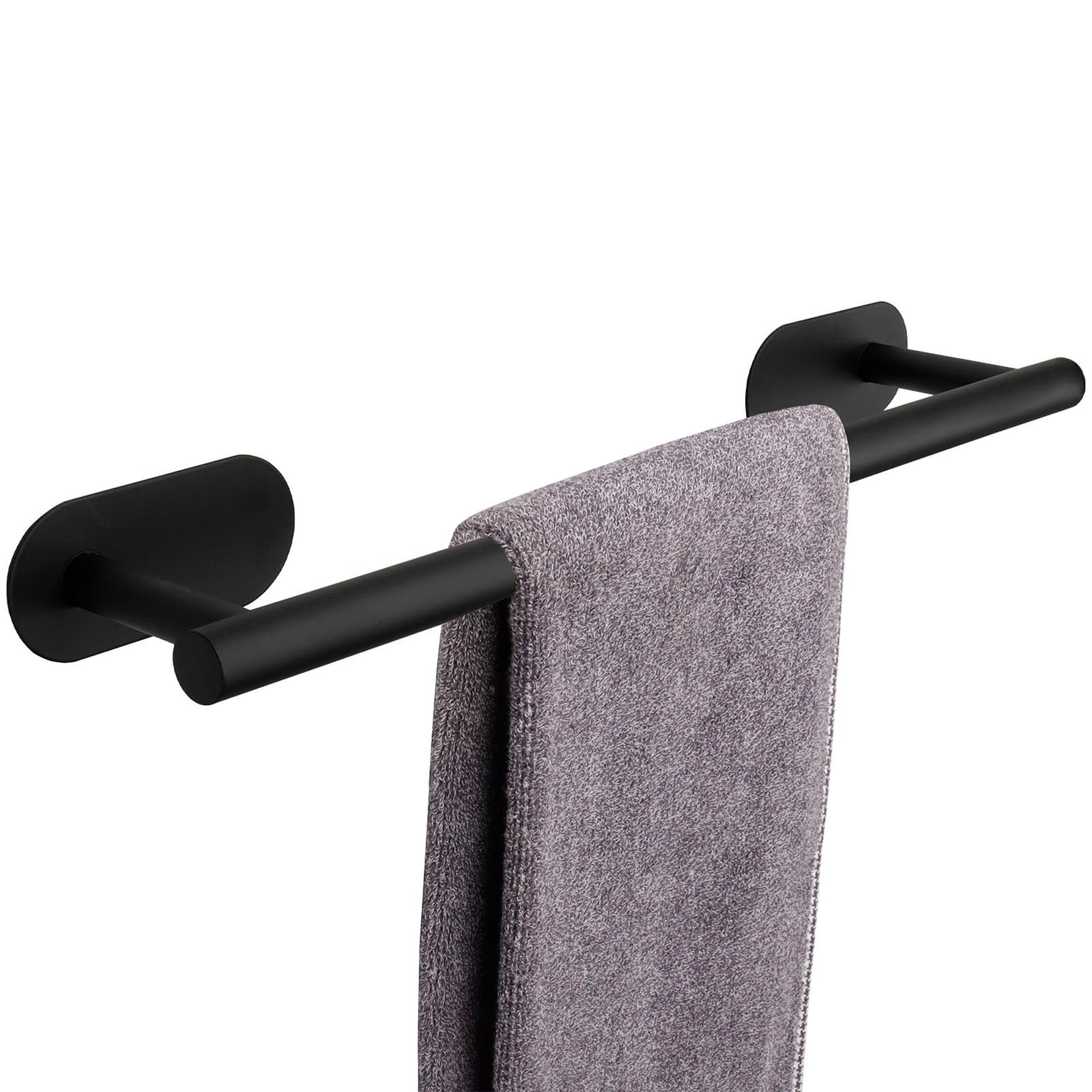 TocTen No Drill Adhesive Bathroom Towel Bar - 16 Inch Rustproof Stainless Steel Stick-On Towel Rack for Bathroom, Kitchen & RV - Matte Black Easy Install Damage-Free Towel Holder for Showers, Spas & Small Spaces