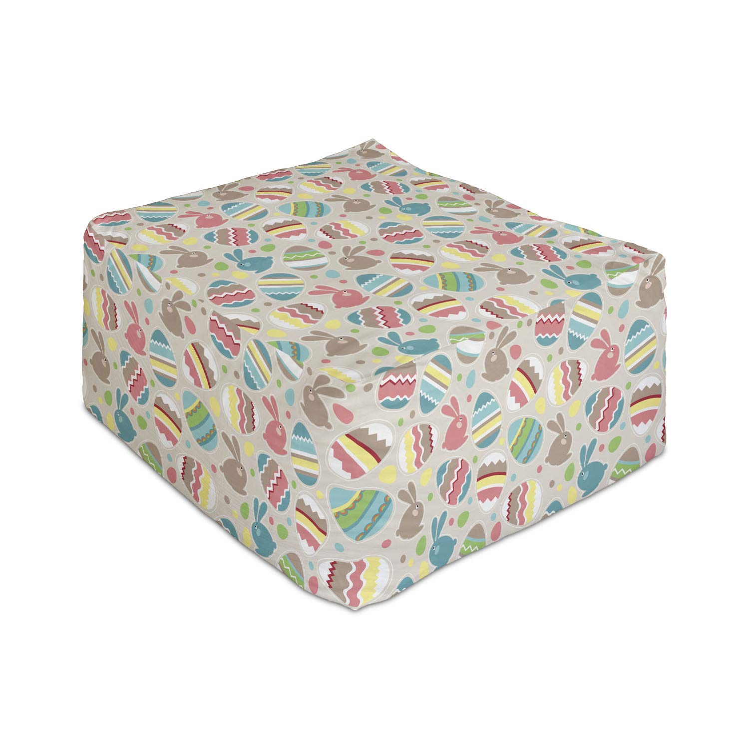 Ambesonne Easter Rectangle Pouf - Cartoon Style Holiday Ottoman with Bunny & Dot Design, 25