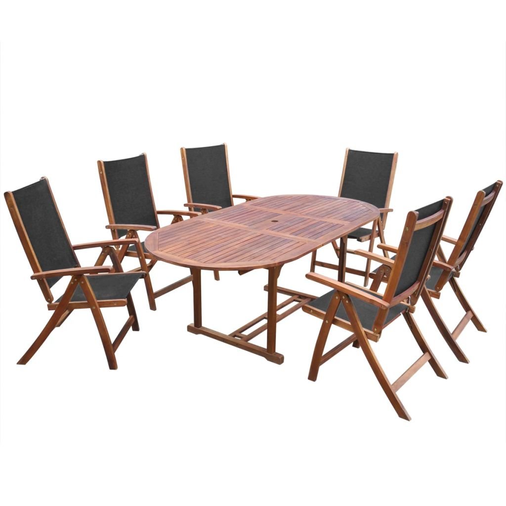 H.BETTER 7-Piece Outdoor Dining Set - Solid Acacia Wood Extendable Table with 6 Folding Chairs - Patio, Garden, Balcony Furniture for Backyard Entertaining and Al Fresco Dining