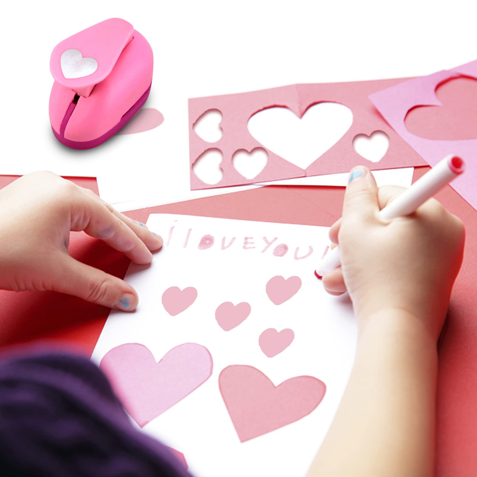 1 Inch Heart Hole Punch with 10 Color Craft Stickers - Paper Punch Shapes for Kids DIY Scrapbooking, Card Making & Handmade Crafts - Perfect for School Projects, Art Supplies & Creative Gift Wrapping