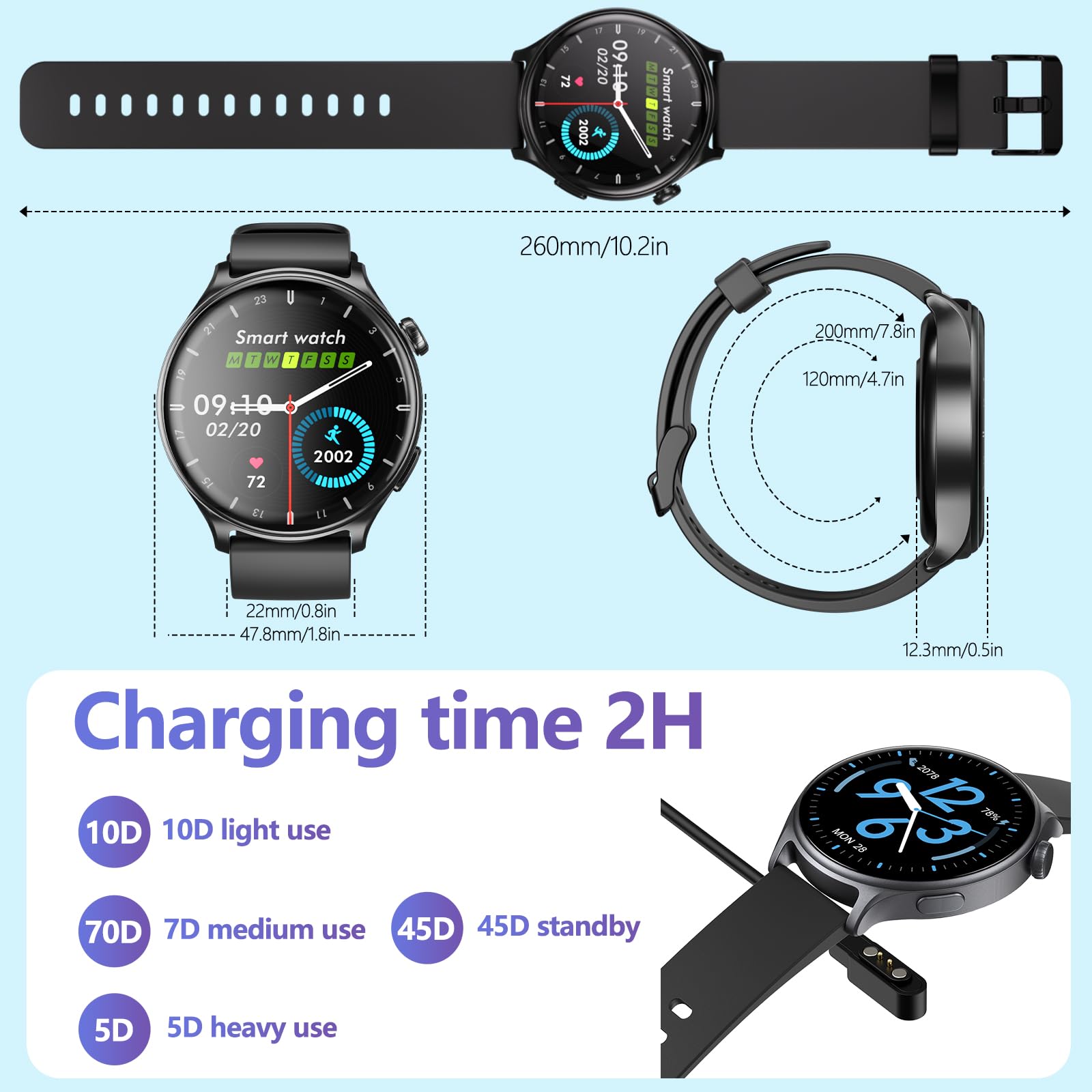 YMS Smart Watch for Women & Men - 2025 Waterproof Fitness Tracker with Heart Rate, Blood Pressure, Sleep Monitor, Step Counter, Call Function, 100+ Sports Modes, Compatible with Android & iOS (Black) - Perfect for Running, Swimming, Gym Workouts & Daily Activity Tracking