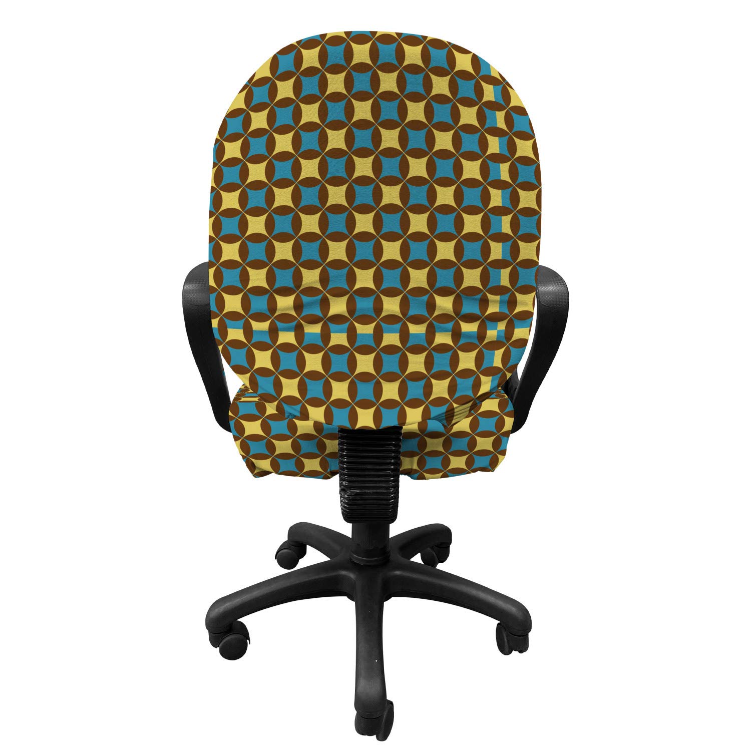 Ambesonne Retro Office Chair Slipcover - 70s Geometric Pattern with Yellow & Blue Star Design, Stretch Fabric Protective Cover in Brown, Blue & Yellow | Perfect for Home Office, Gaming Chair & Workspace Decor