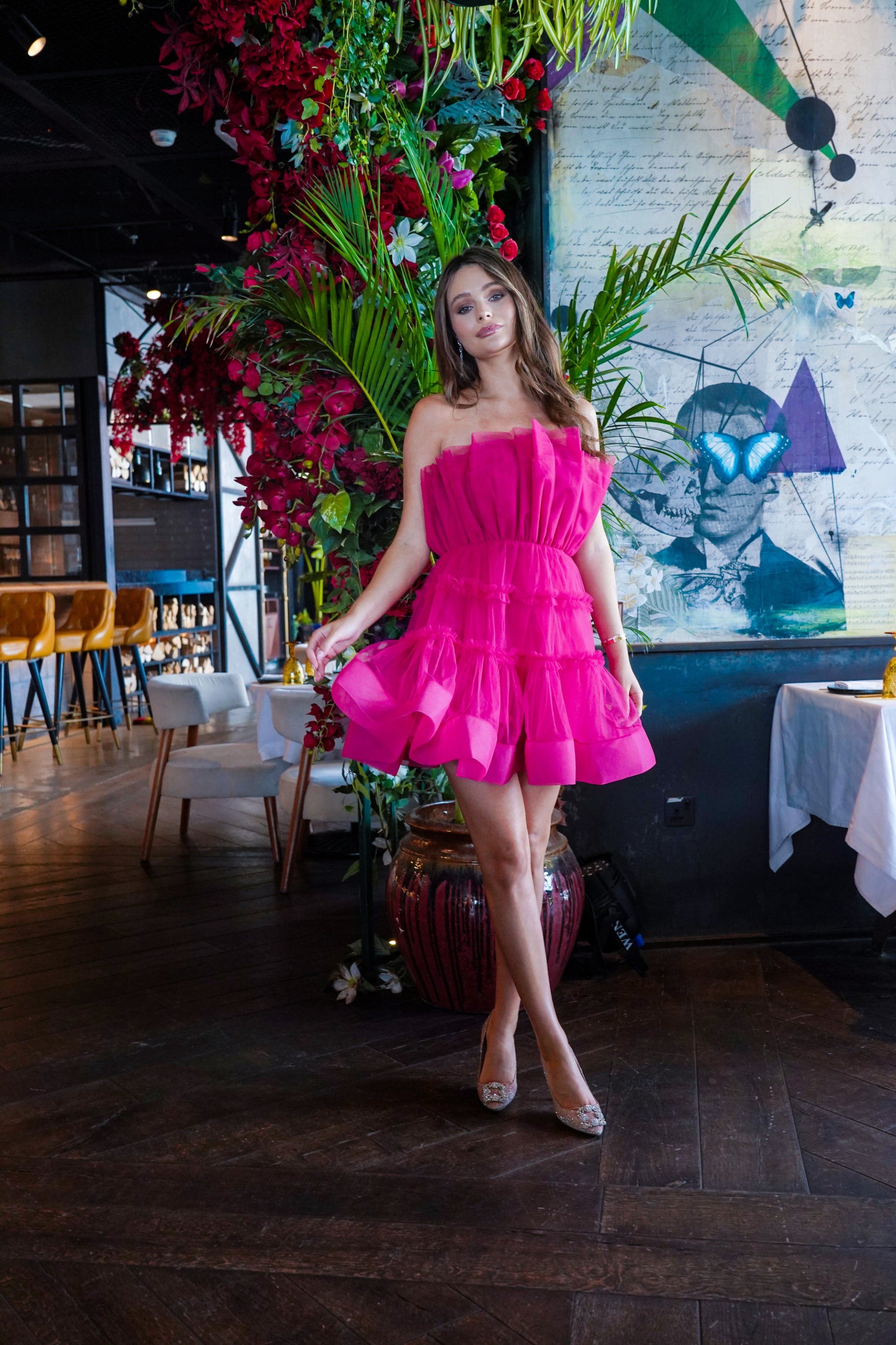 Elegant Maine Bright Pink Tulle Mini Dress for Women - Perfect for Prom, Party & Special Occasions