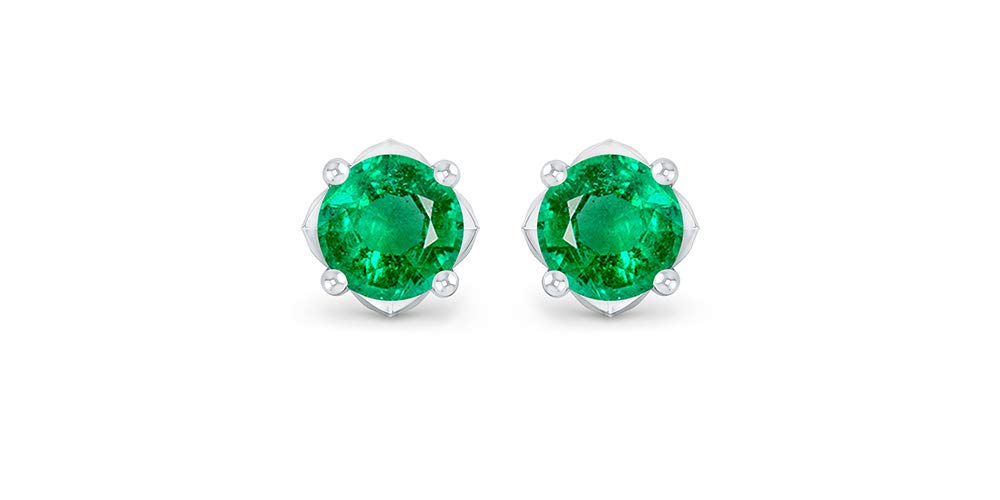 Inspereza 18KT Gold Round Gemstone & White Diamond Solitaire Stud Earrings (6.2mm Earrings with 5.5mm Gemstone) - Perfect for Weddings, Anniversaries & Special Occasions