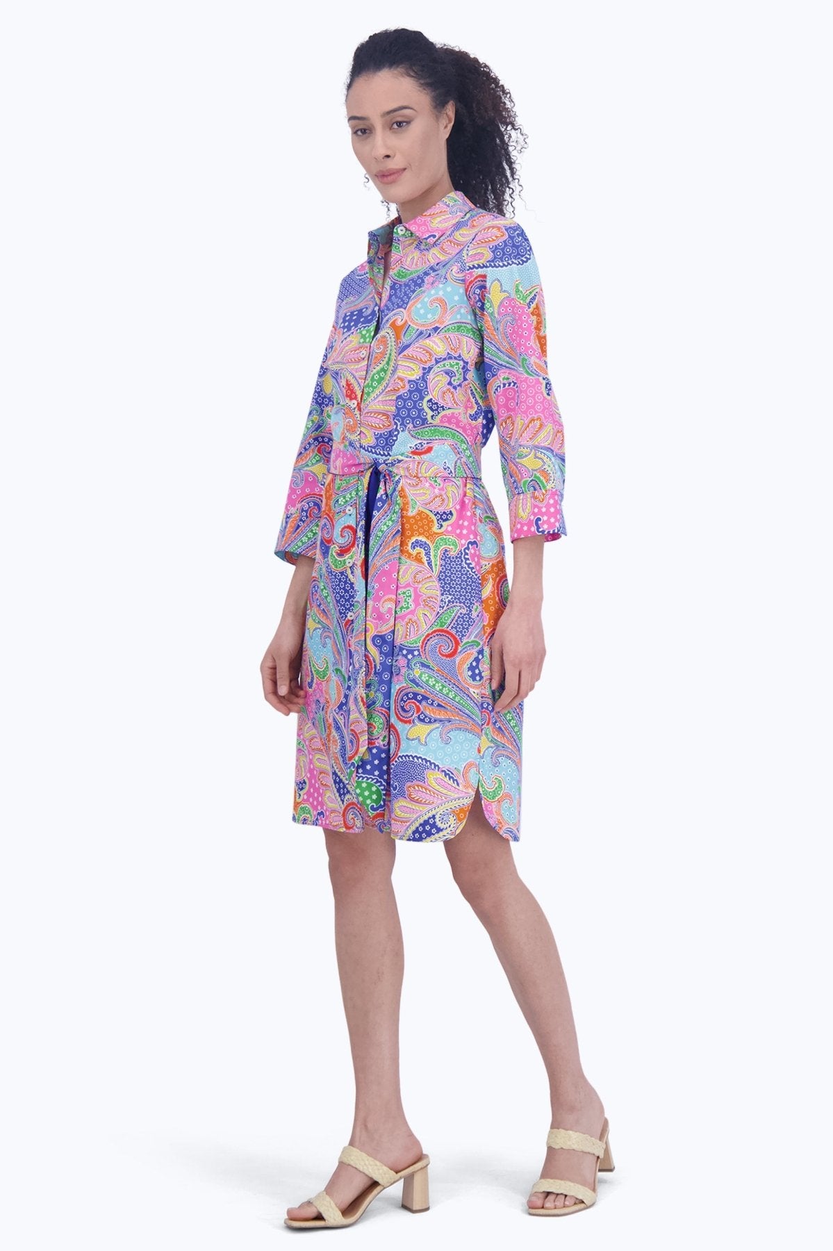Stylish Rocca Multicolor Paisley 3/4 Sleeve Flowy Dress for Women | Boho Chic Summer Outfit | Perfect for Beach Vacations, Date Nights & Casual Outings