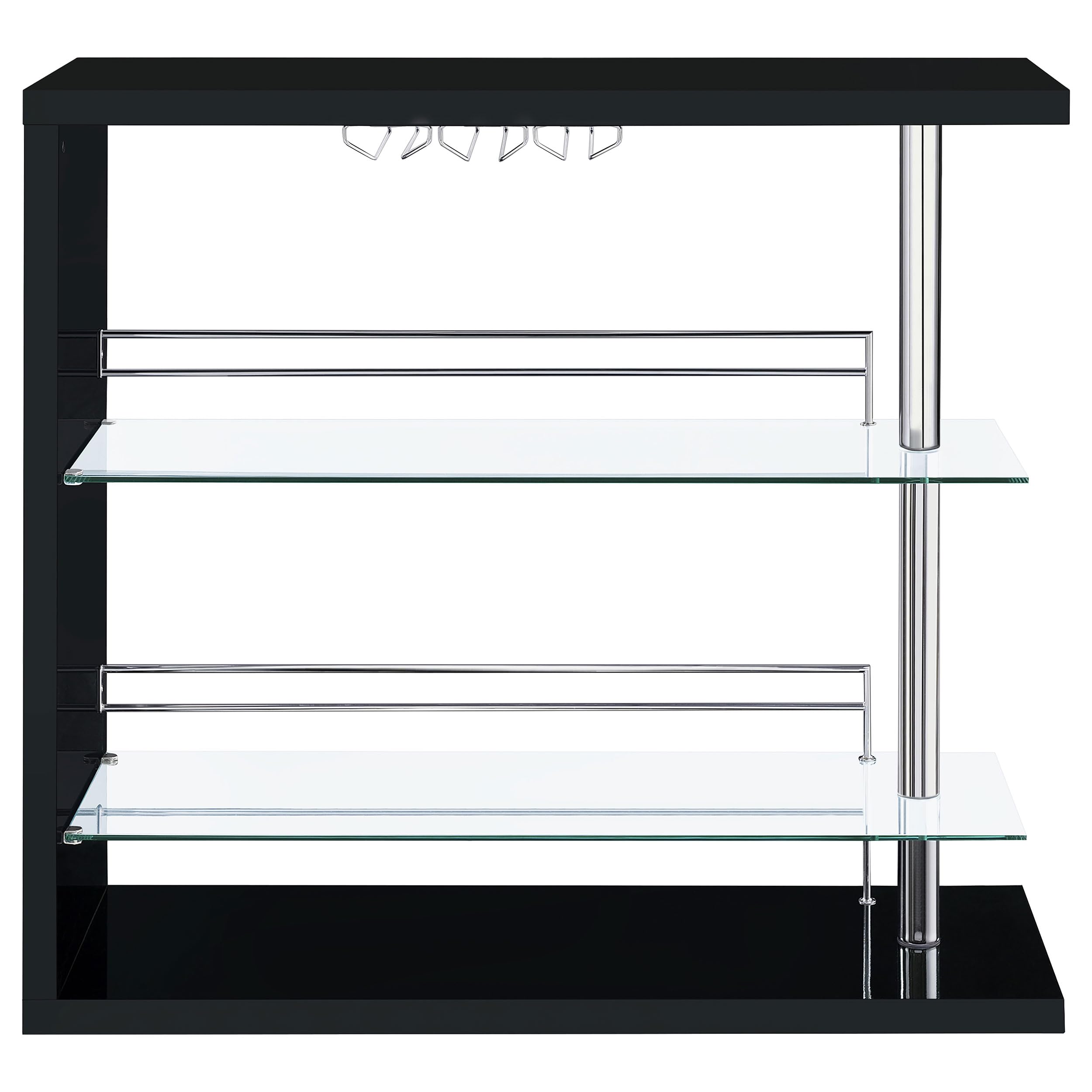 Modern Wine Table & Liquor Cabinet - Coaster Home Furnishings Prescott Rectangular Freestanding Wine Storage with 2 Shelves & Glass Holder, High Gloss Black - Perfect for Dining Room, Bar or Entertainment Area