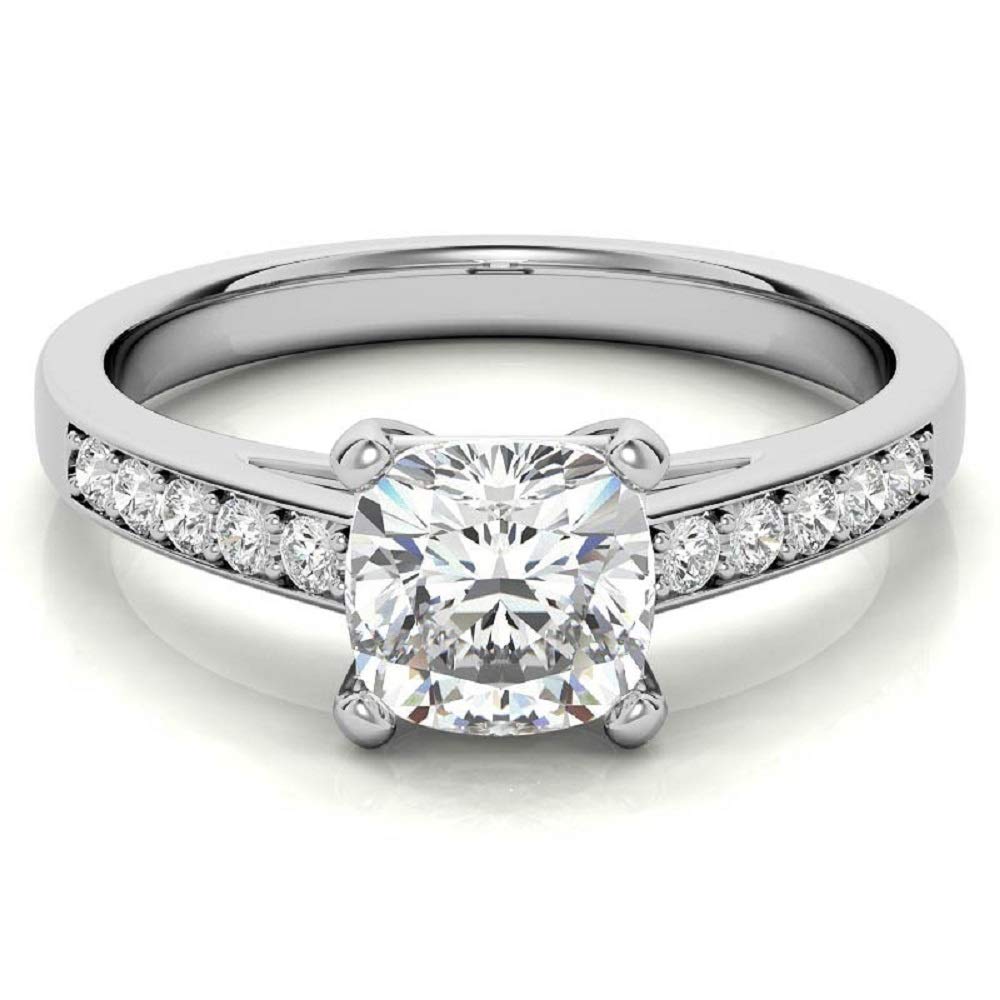2CT Cushion Cut Colorless VVS1 Moissanite Engagement Ring for Women - Wedding, Anniversary, Promise Ring - Solitaire Halo Ring - Perfect Gift for Her - Ideal for Proposals, Weddings & Special Occasions