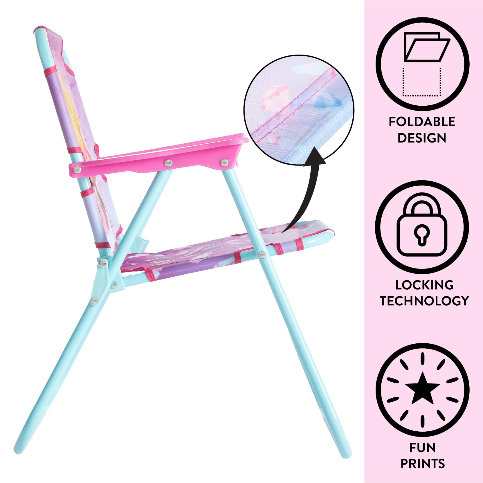 DreamWorks Trolls 3 Kids Outdoor Folding Chair - Portable Metal Frame Patio Seat for Ages 3+, Perfect for Backyard, Camping & Picnics