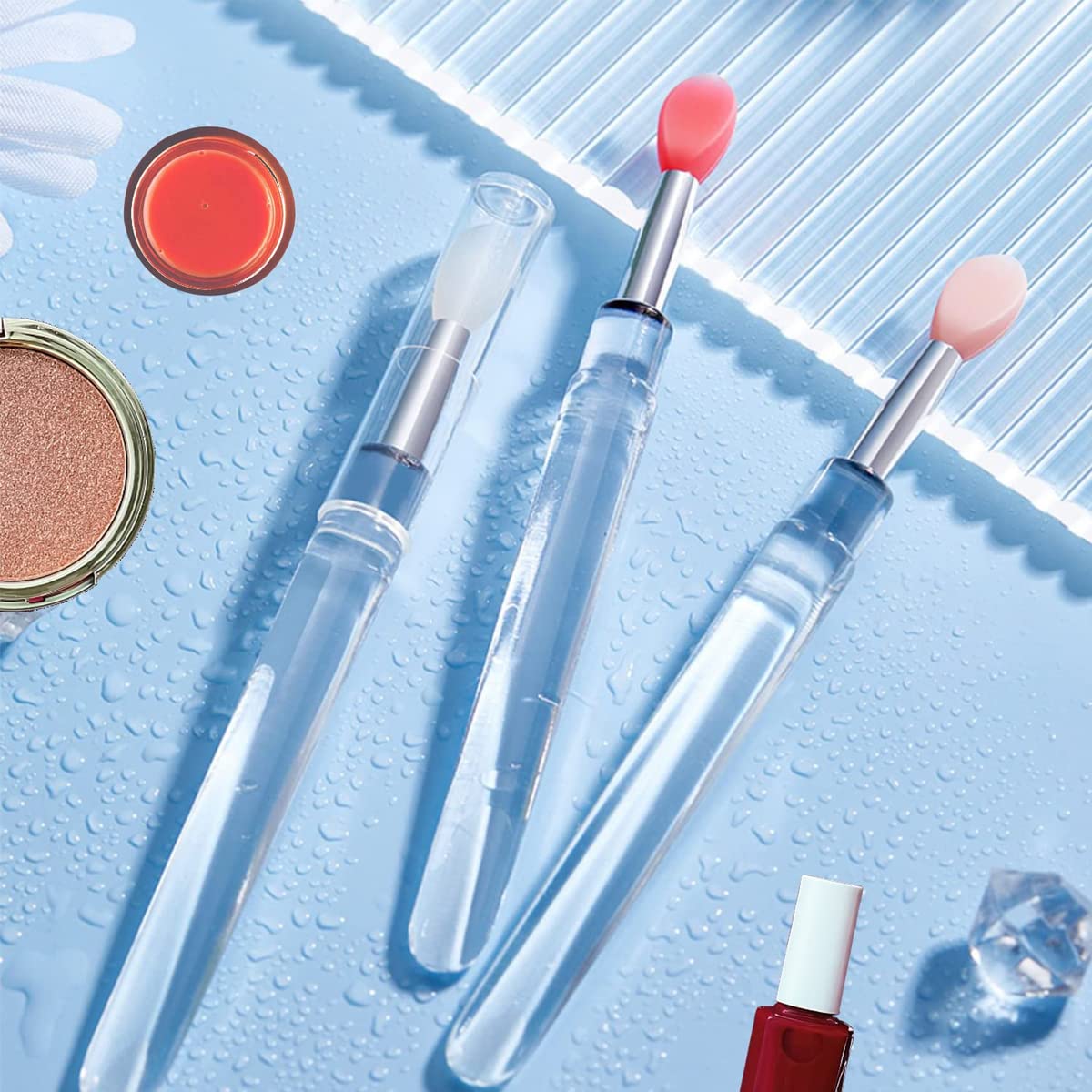 MAYCREATE® 3-Piece Silicone Lip Brush Set - Reusable Lipstick Applicator with Cover, Retractable Lip Scrub Brush for Lip Gloss, Cream & Masks - Perfect for Makeup Application & Travel Beauty Essentials