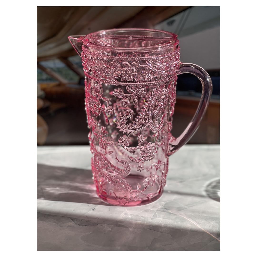 Premium 2.5 Quart BPA-Free Plastic Water Pitcher with Lid & Spout - Unbreakable Paisley Design for Juice, Tea & Cold Drinks - Perfect for Parties, Picnics & Everyday Kitchen Use