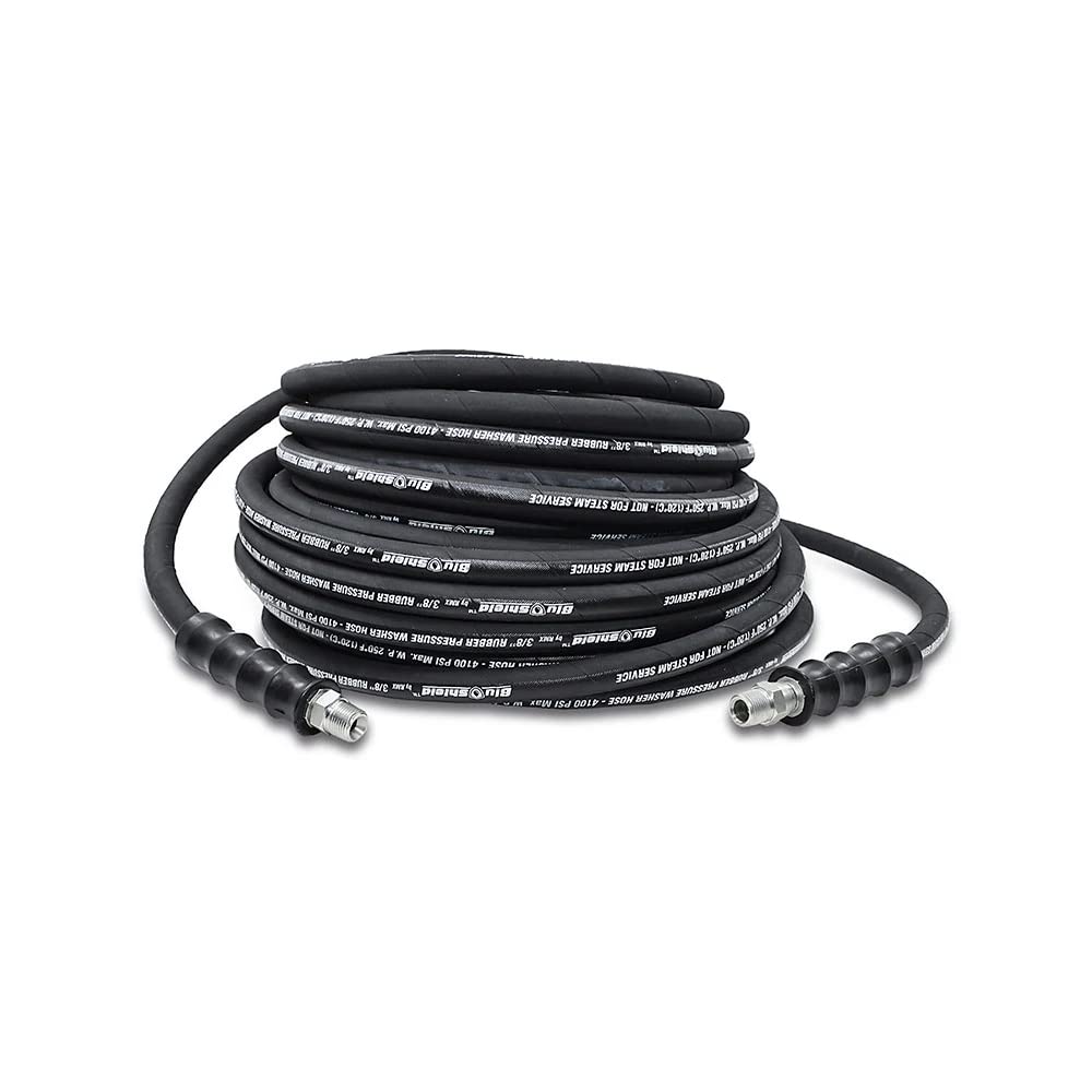 **BluShield Aramid Braided Rubber Pressure Washer Hose - 4100 PSI, 250°F Hot & Cold Water Resistant, Heavy Duty, 35% Lighter & Flexible (3/8