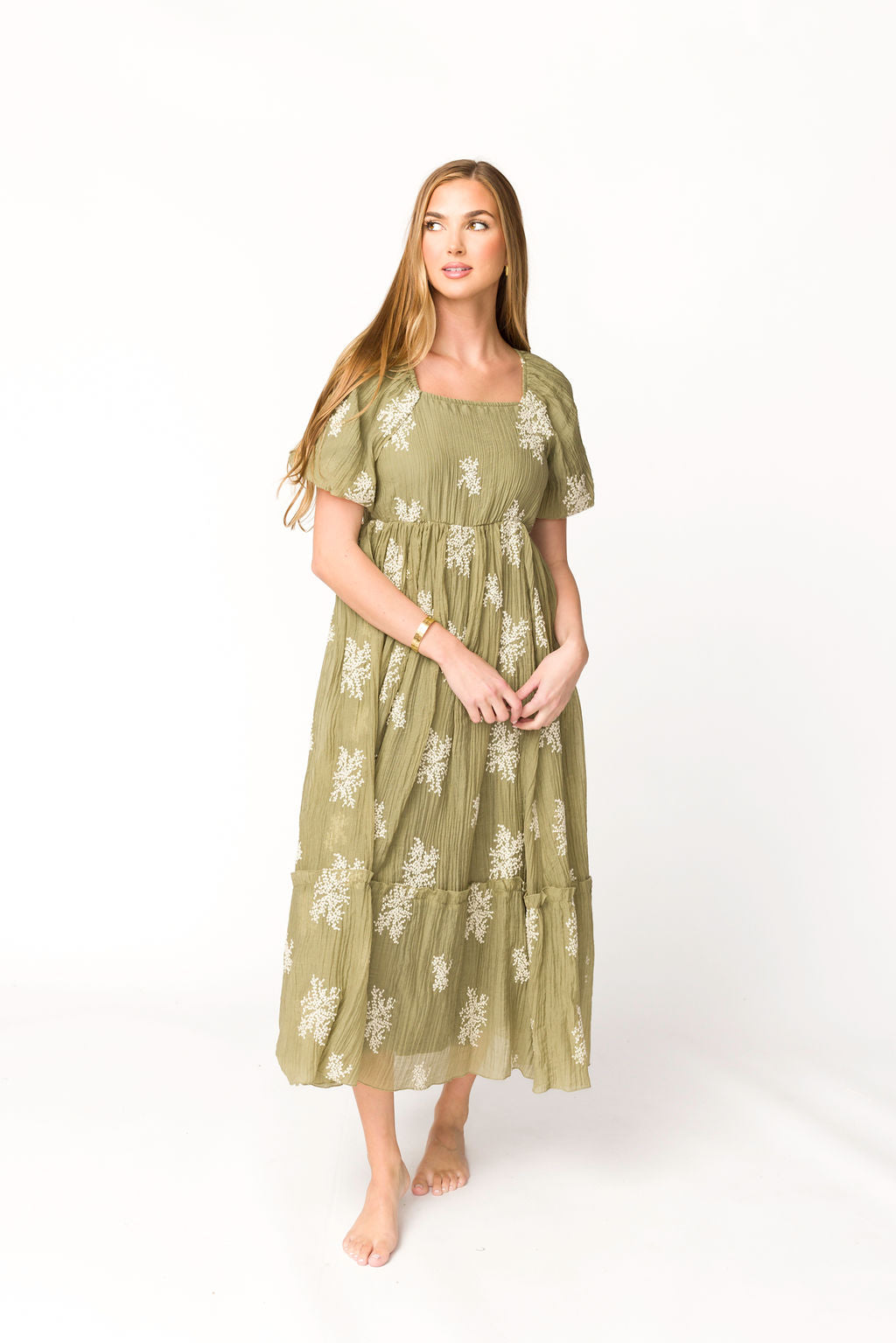 Hallie Embroidered Maxi Dress in Olive - Bump Friendly Maternity Dress & Inclusive Sizing (S-3XL) | Perfect for Pregnancy, Beach Vacations & Special Occasions