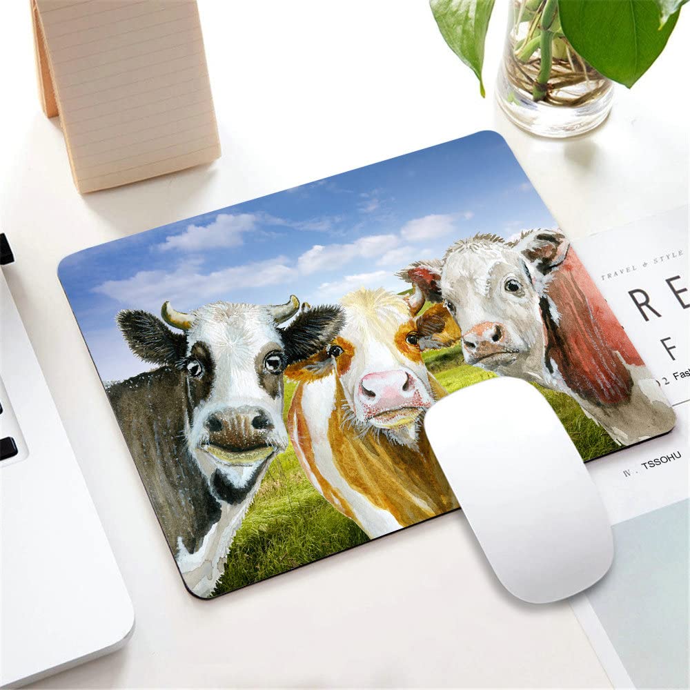 Cute Watercolor Cow Mouse Pad - Non-Slip Rubber Base, Smooth Surface Custom Mousepad for Computer & Laptop - Perfect for Office, Gaming & Home Workspace