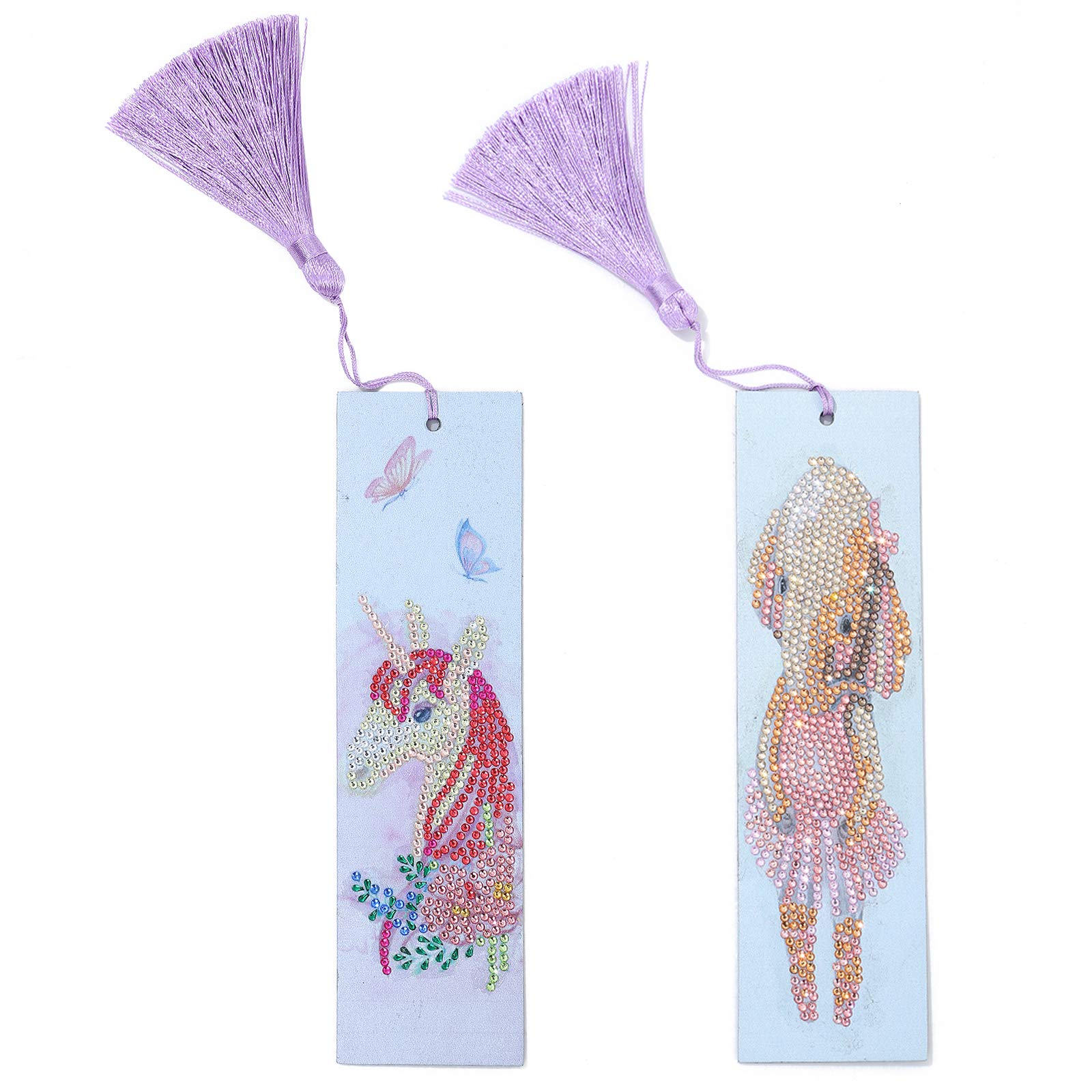 5D Diamond Painting Bookmarks Kit - DIY Rhinestone Mosaic Bookmark with Leather Tassel for Adults & Kids (Horse & Elephant Design) - Perfect for Reading, Gifts, and Craft Projects
