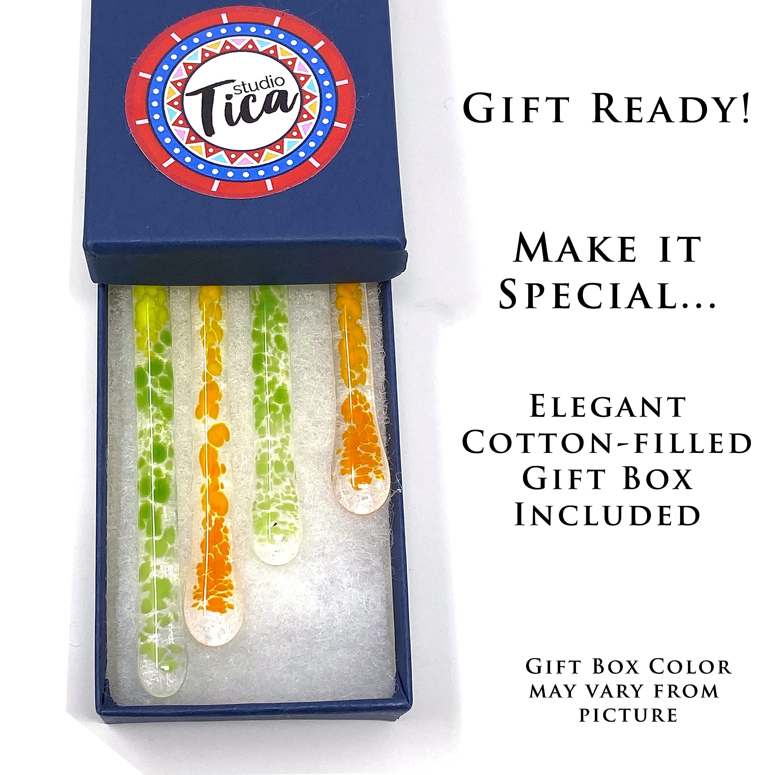 Handmade Costa Rican Sea Glass Stirrer Sticks - Set of 4 (7.25 Inch) - Perfect for Cocktails, Coffee, Tea & Hot Chocolate - Gift Box Included - Ideal for Bars, Cafes, Home Use & Party Favors
