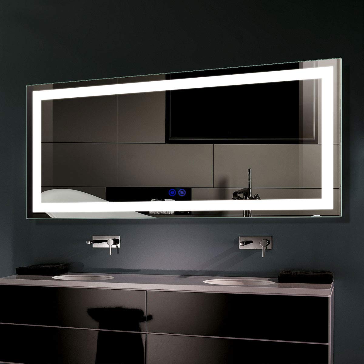 BHBL 60 x 28 Inch LED Bathroom Mirror with Touch Control, Anti-Fog & Dimming - Vertical/Horizontal Wall Mount Smart Vanity Mirror for Modern Bathrooms, Makeup & Shaving