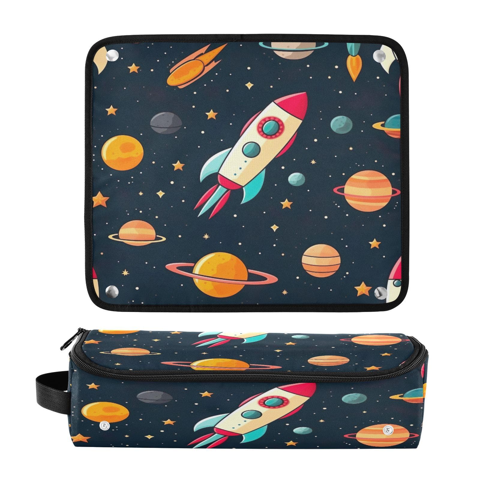 Kigai Spaceship Pattern Heat Resistant Hair Tools Travel Organizer - 2-in-1 Portable Curling Iron Case with Thermal Mat for Women | Perfect for Travel, Gym & Salon Visits